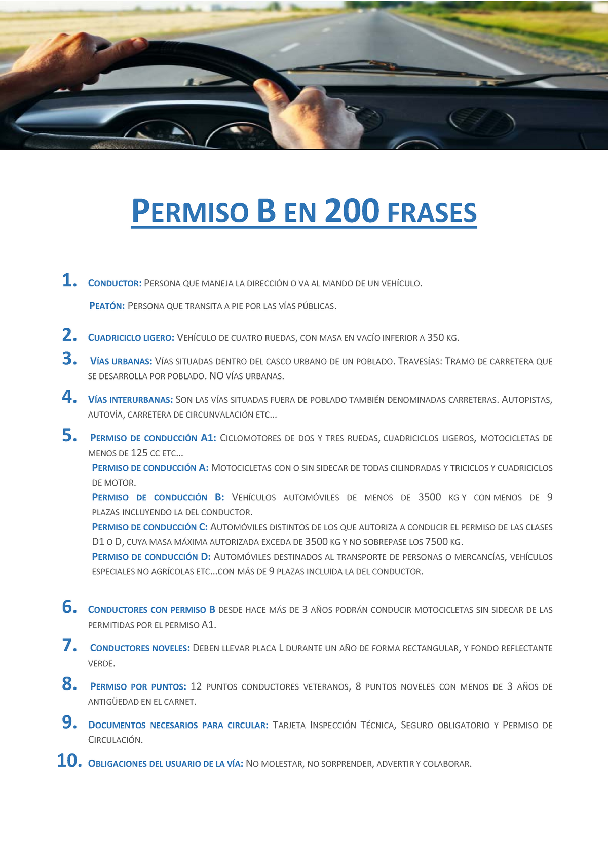 Resumen Dgt Permiso B En 200 Frases - PERMISO B EN 200 FRASES 1 ...