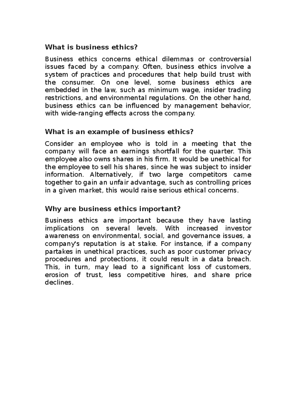 Frequently Asked Questions - What Is Business Ethics? Business Ethics ...