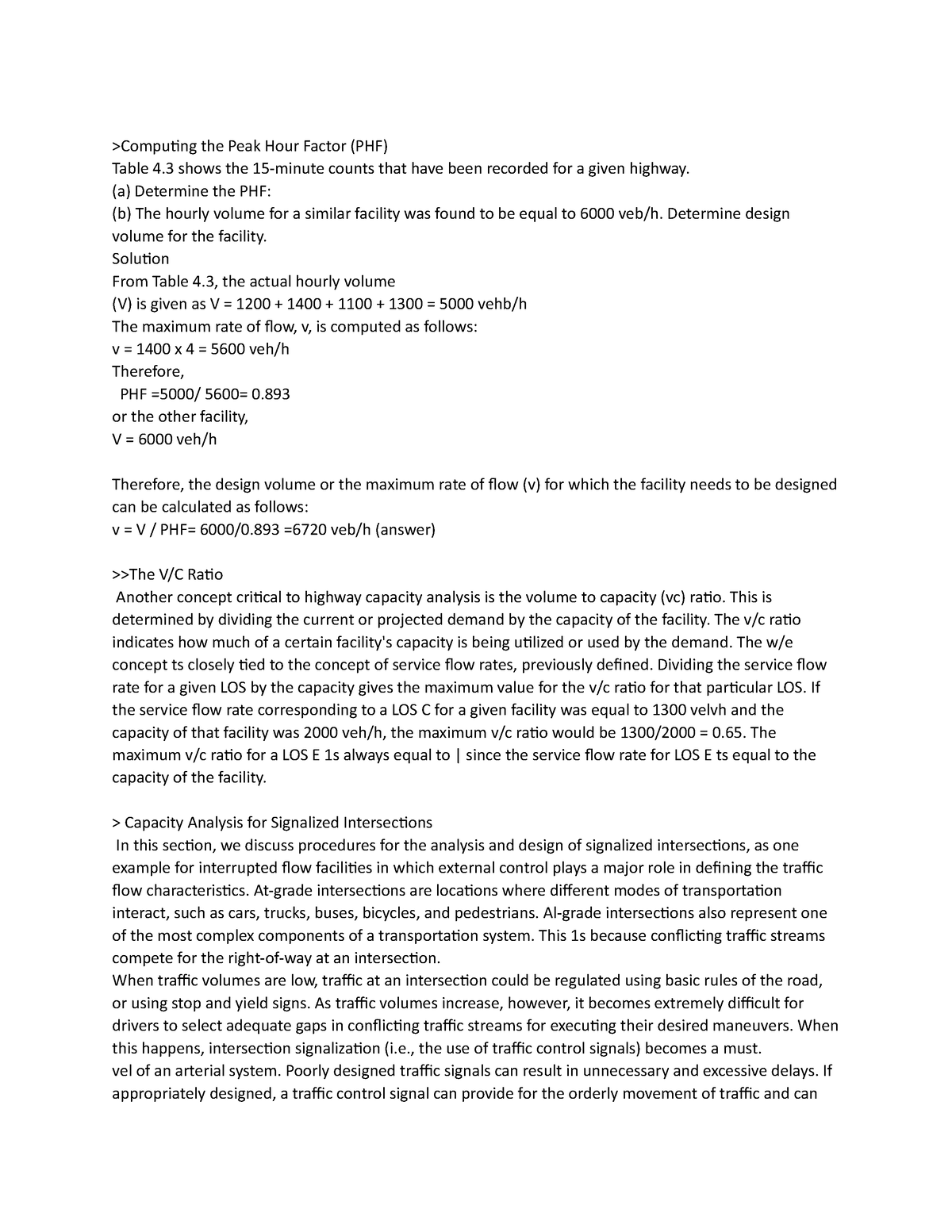 Computing The Peak Hour Factor - (a) Determine The PHF: (b) The Hourly ...