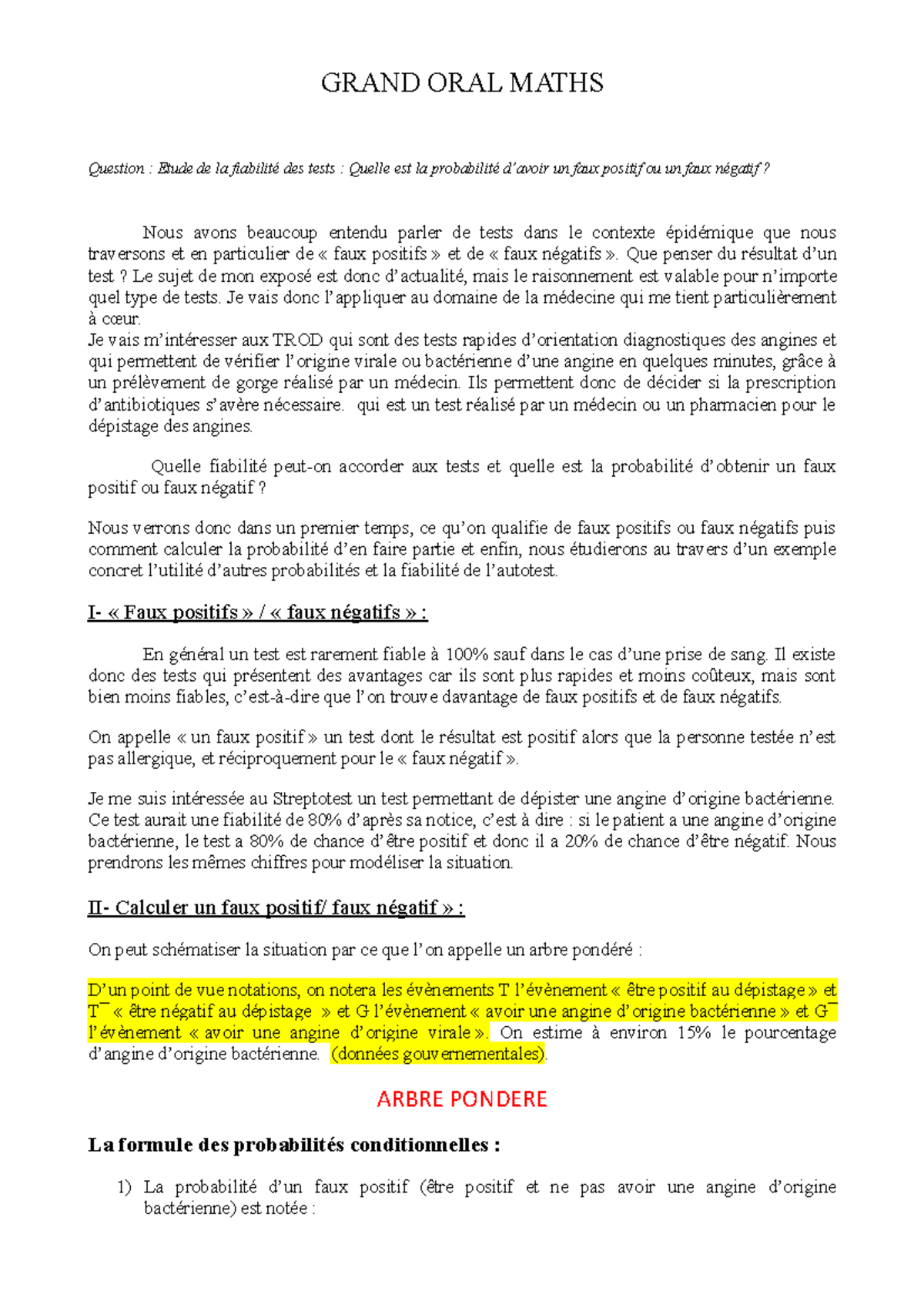 Grand ORAL Maths VF - GRAND ORAL MATHS Question : Etude de la fiabilité ...
