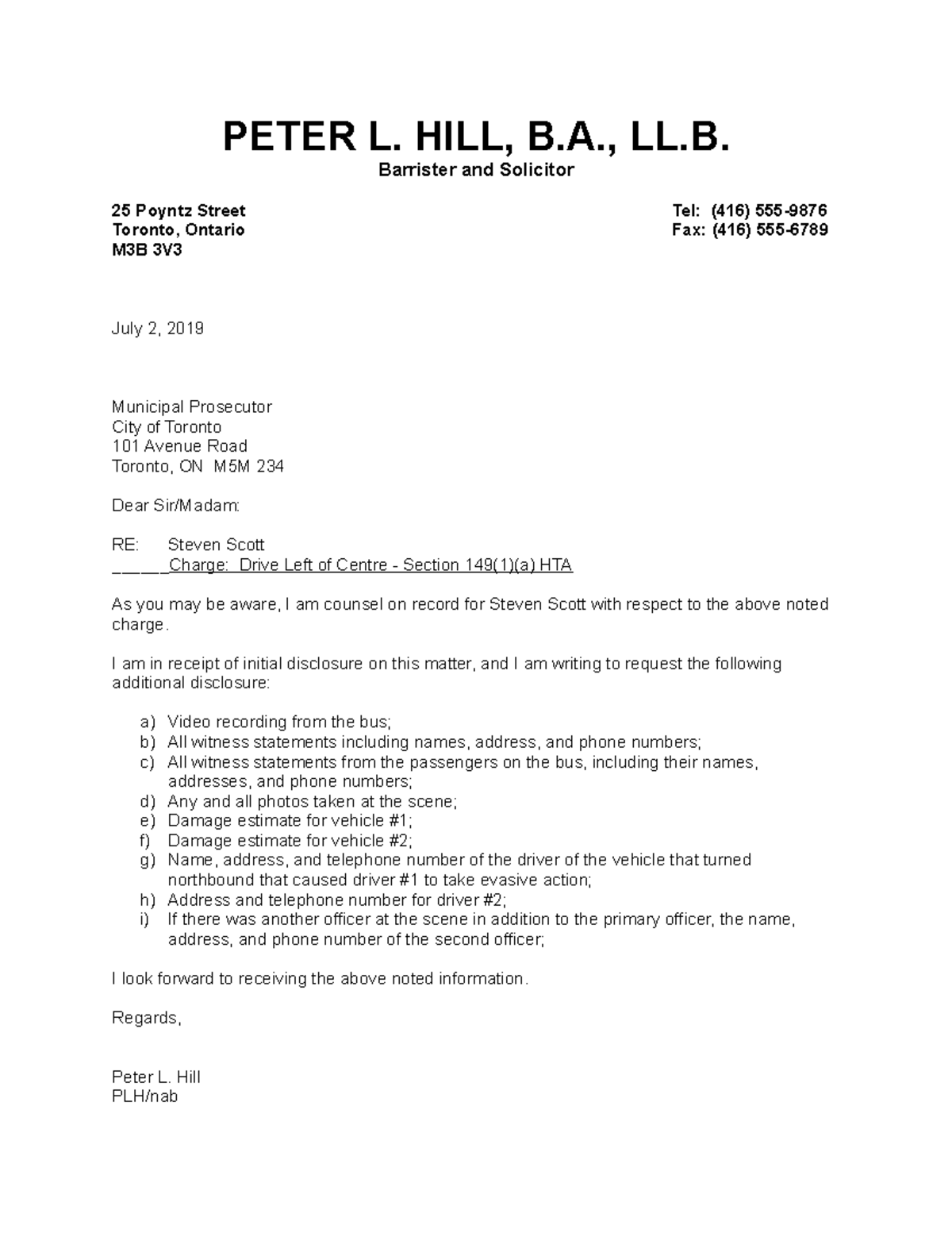 Assignment 1 - Counsel Letter - PETER L. HILL, B., LL. Barrister and ...