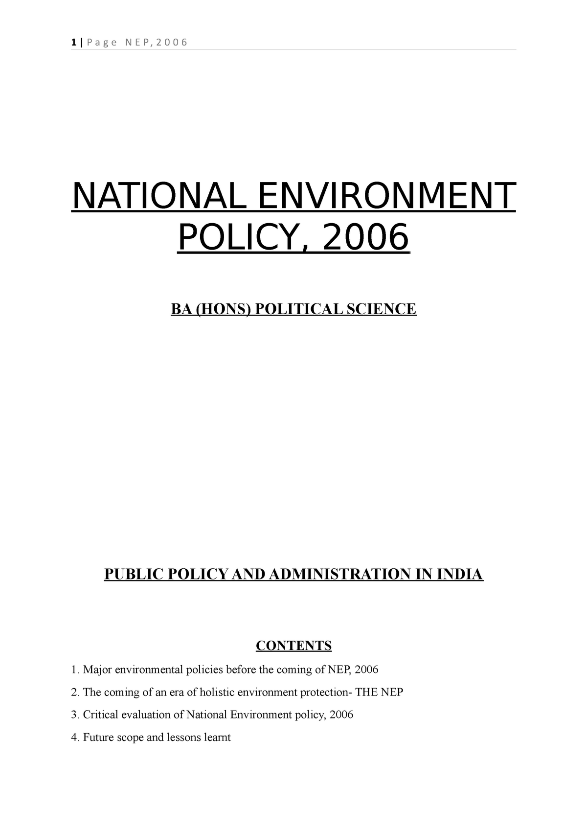 National envrionment policy, 2006 - NATIONAL ENVIRONMENT POLICY, 2006 ...