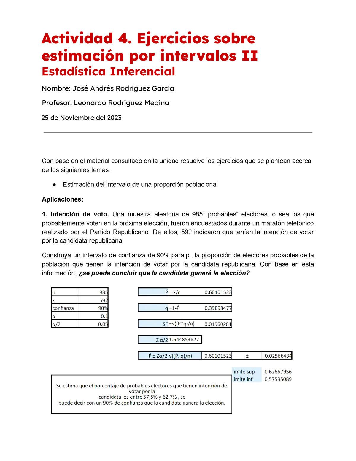 A4 Estadistica Inferencial Uvm Actividad 4 Ejercicios Sobre