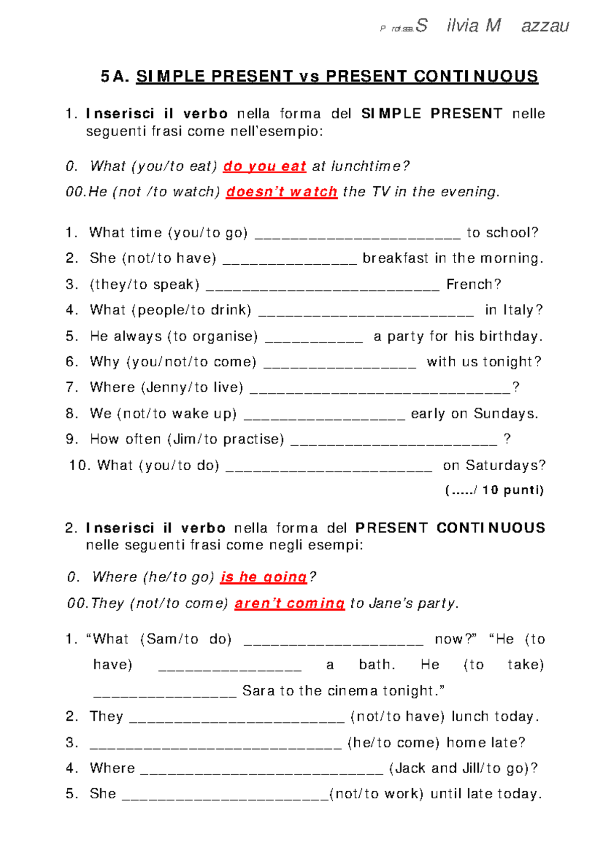 Exercises with the present simple and present continuous - Prof.ssa ...