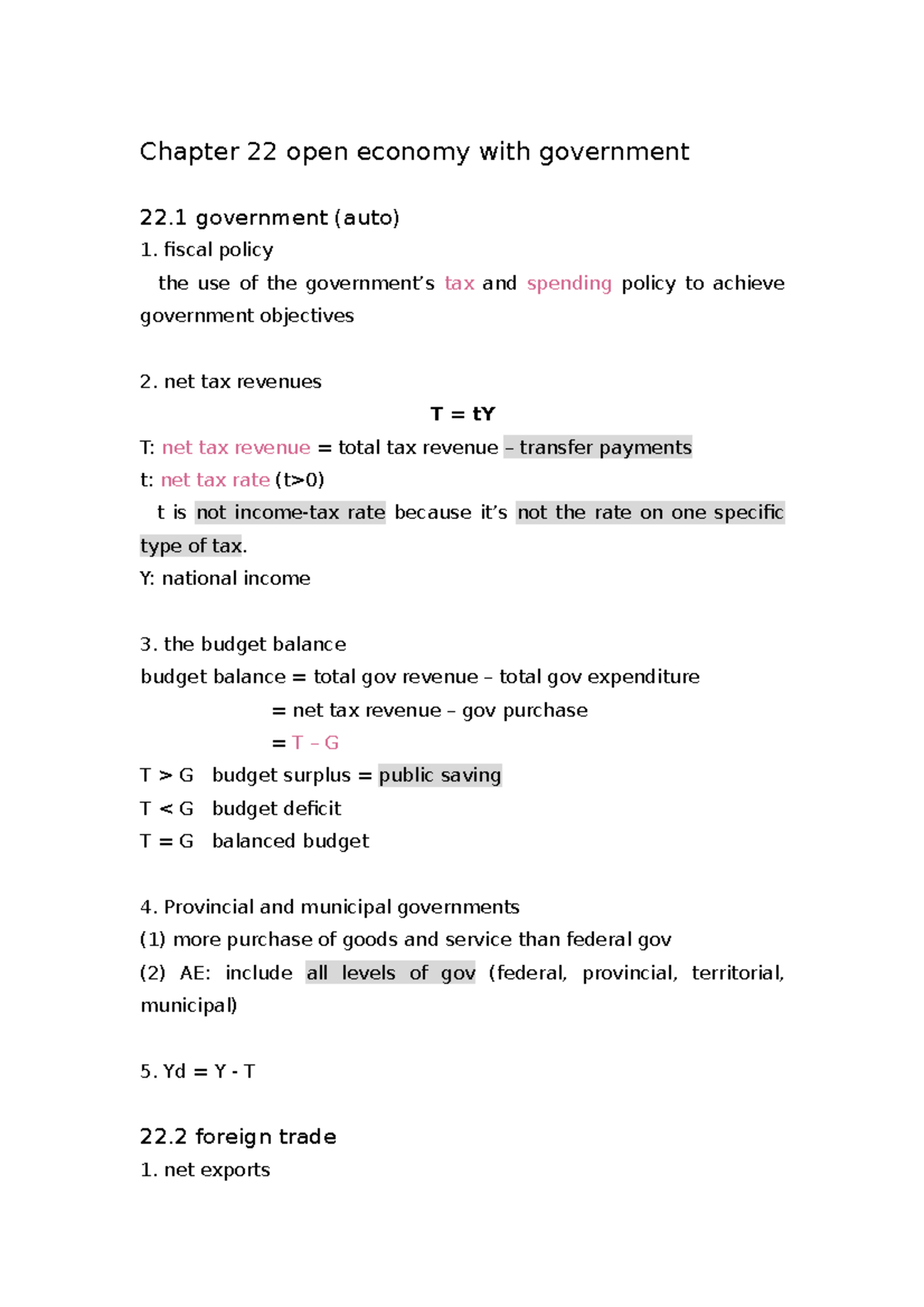 ECON 102 Lecture Notes - Chapter 22 Open Economy With Government 22 ...