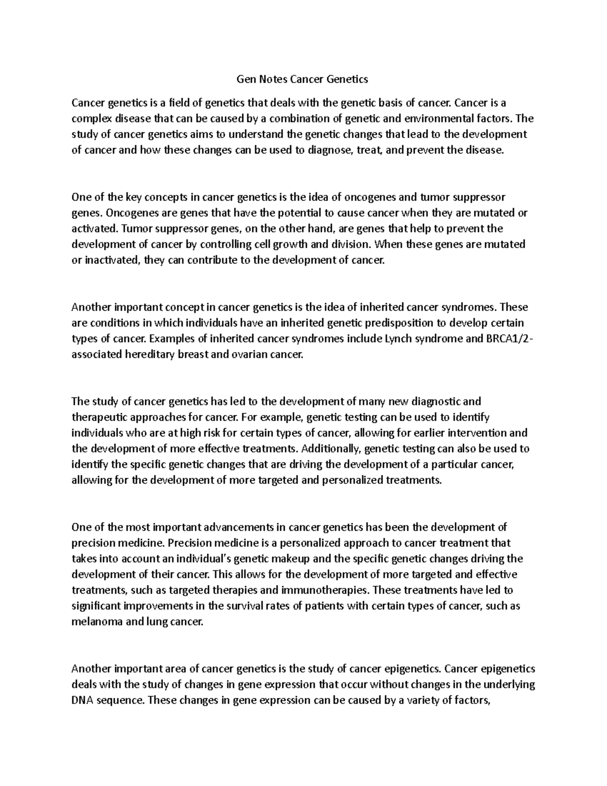 Gen Notes Cancer Genetics - Gen Notes Cancer Genetics Cancer genetics ...