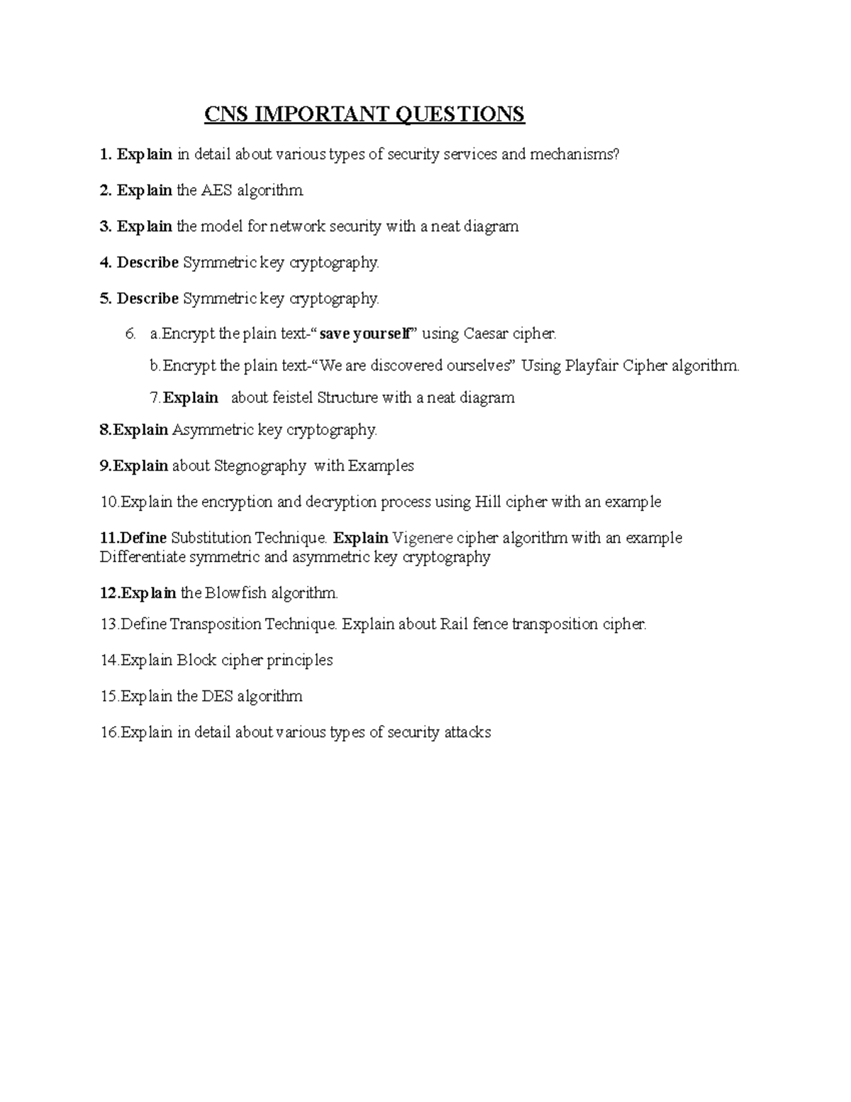 CNS Important Questions - CNS IMPORTANT QUESTIONS Explain in detail ...