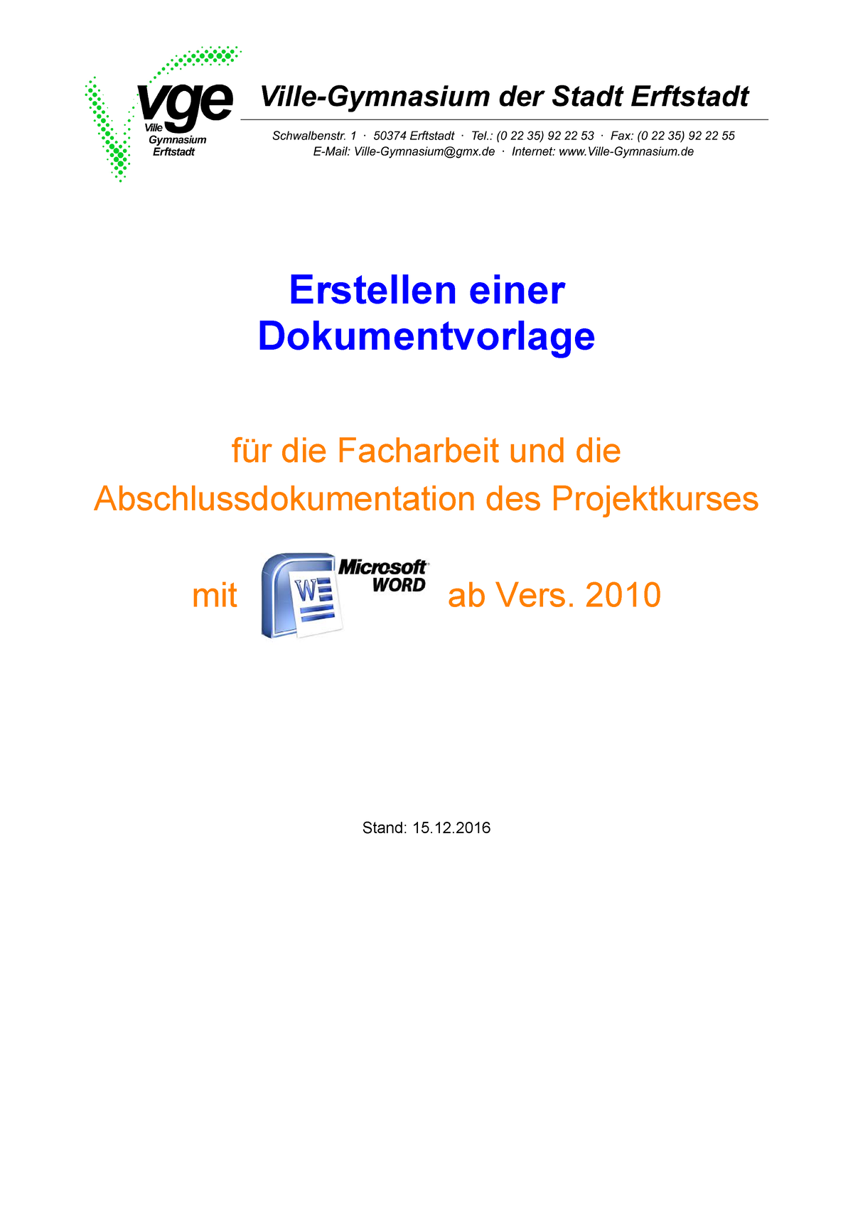 Vge Facharbeit Dokumentvorlage Erstellen Word 2010 2016-12-15 ...