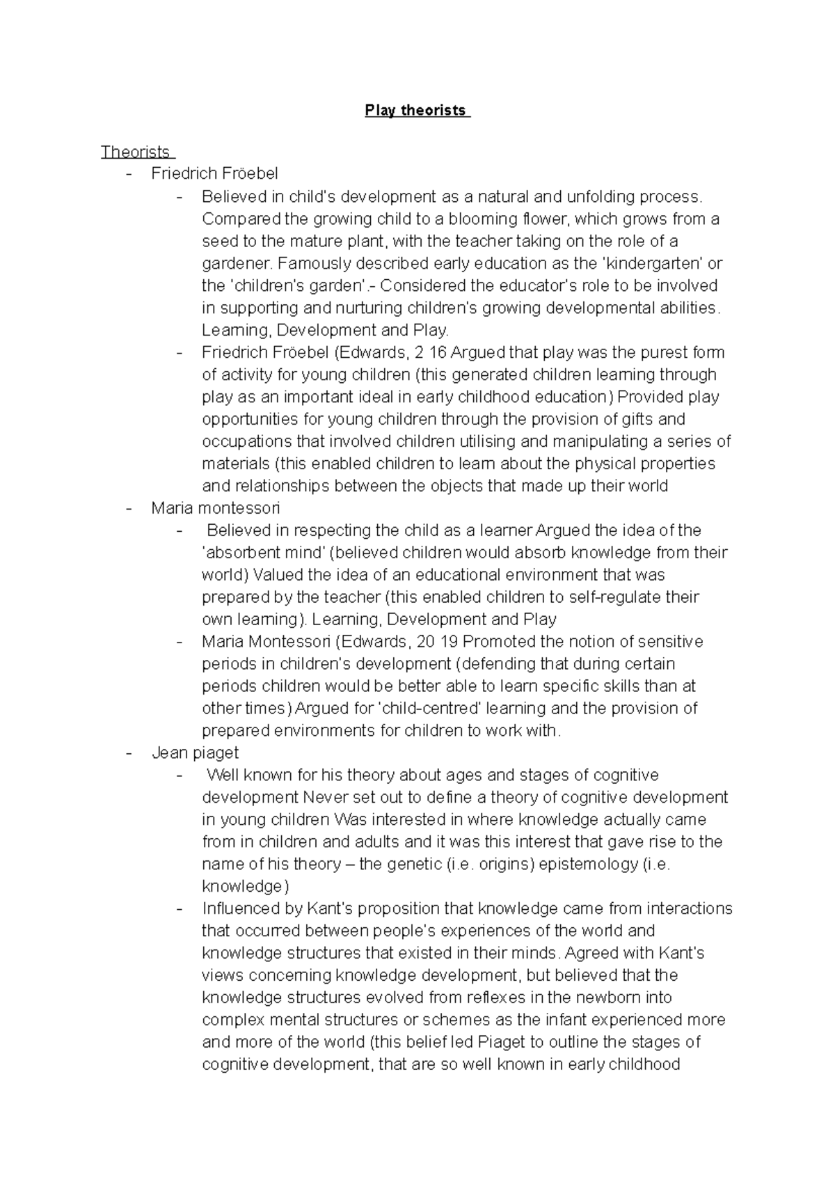 Play theorists Lecture notes Play theorists Theorists Friedrich