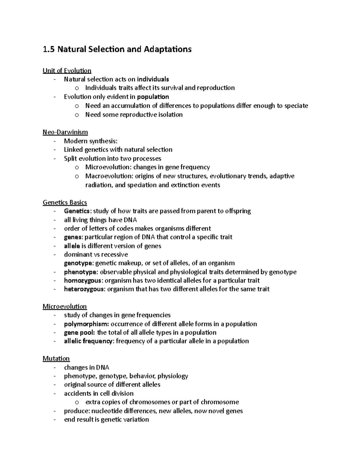 Ecology module 2 1 Natural Selection and Adaptations Unit of