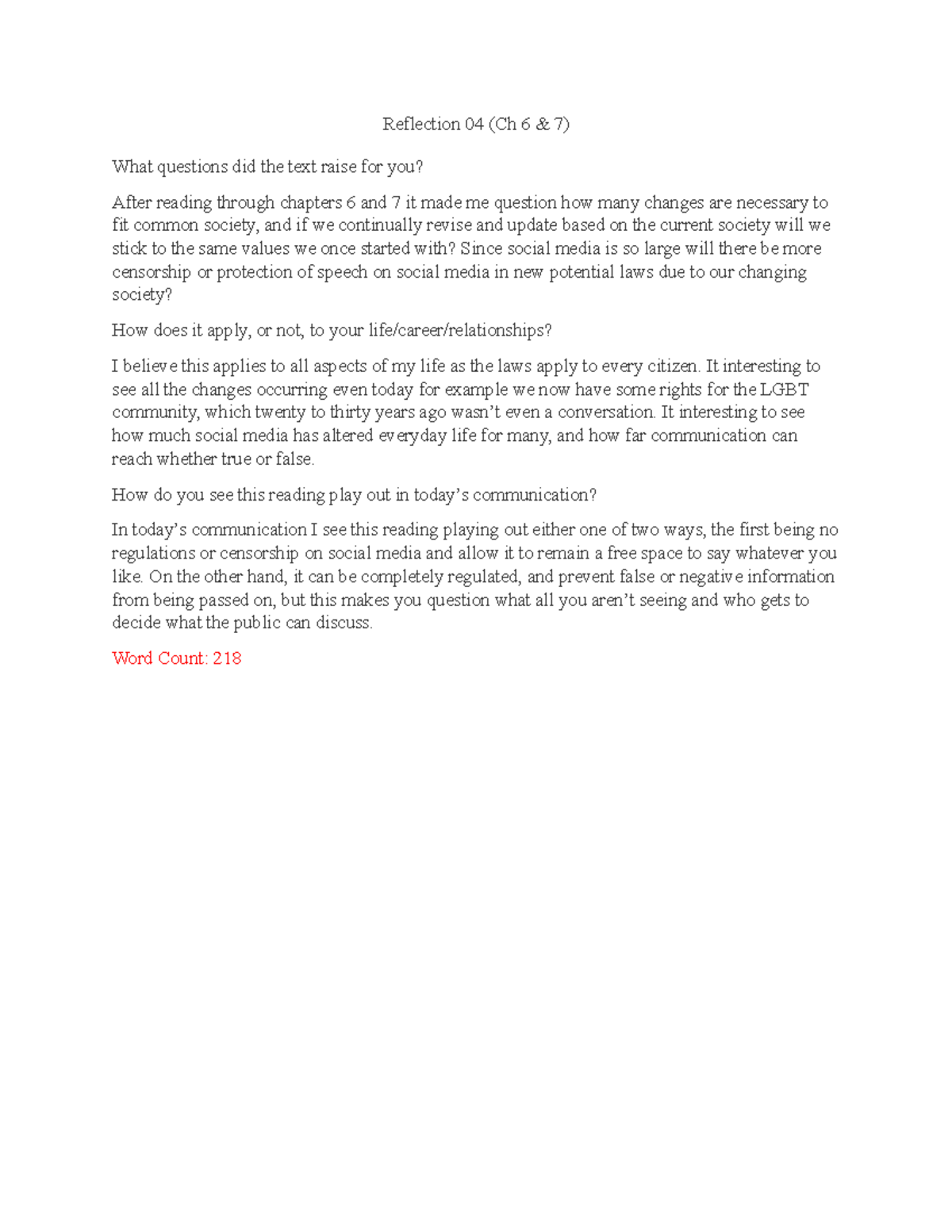 Reflection 04 - question, apply, communicate - Reflection 04 (Ch 6 & 7 ...