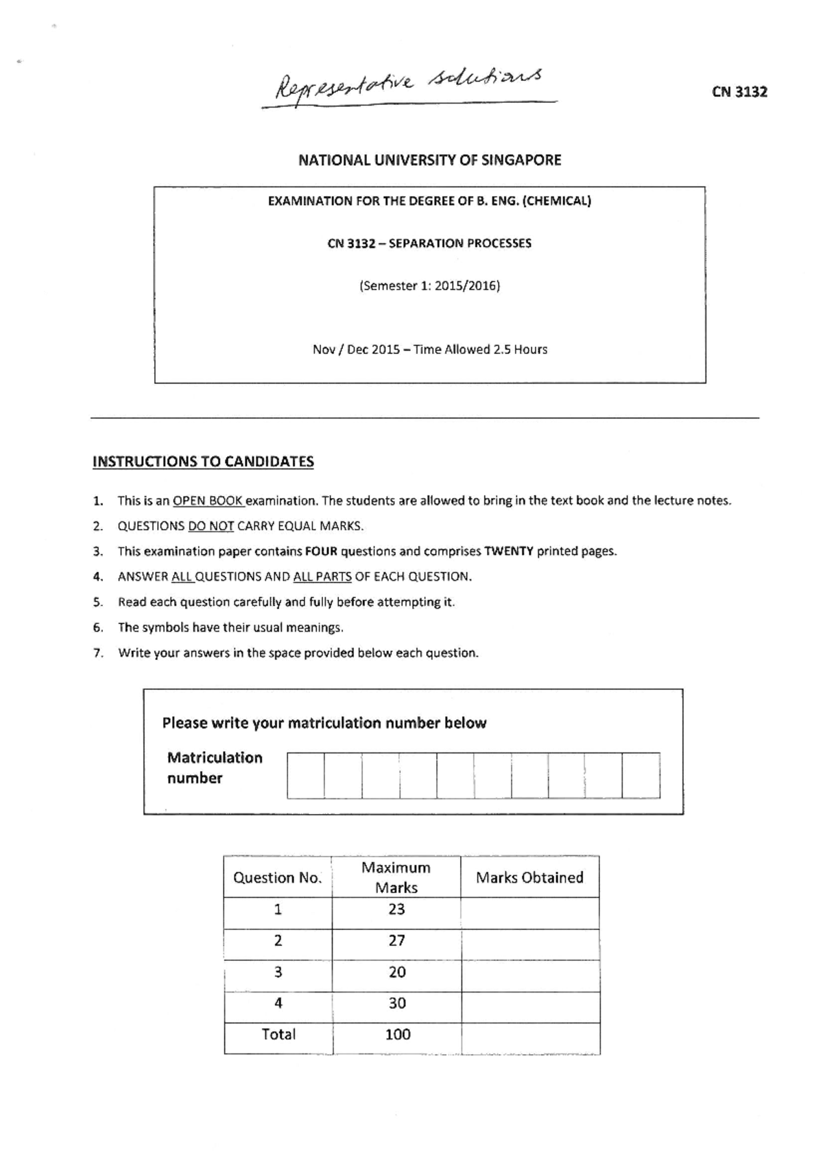 AY2015 Representative solutions for final exam Q1 and Q2 - CN3132 - Studocu