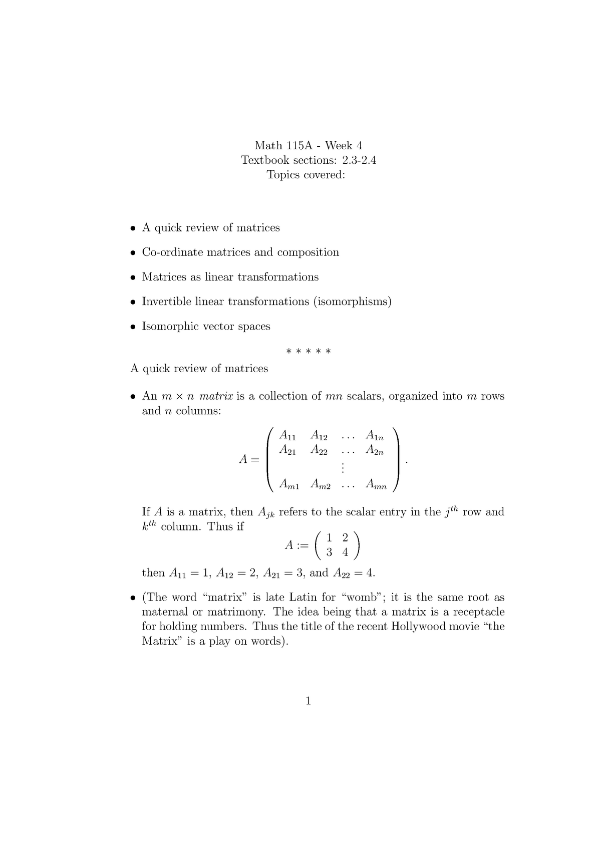 Week4 - Lecture Notes 4 - Math 115A - Week 4 Textbook Sections: 2-2 ...