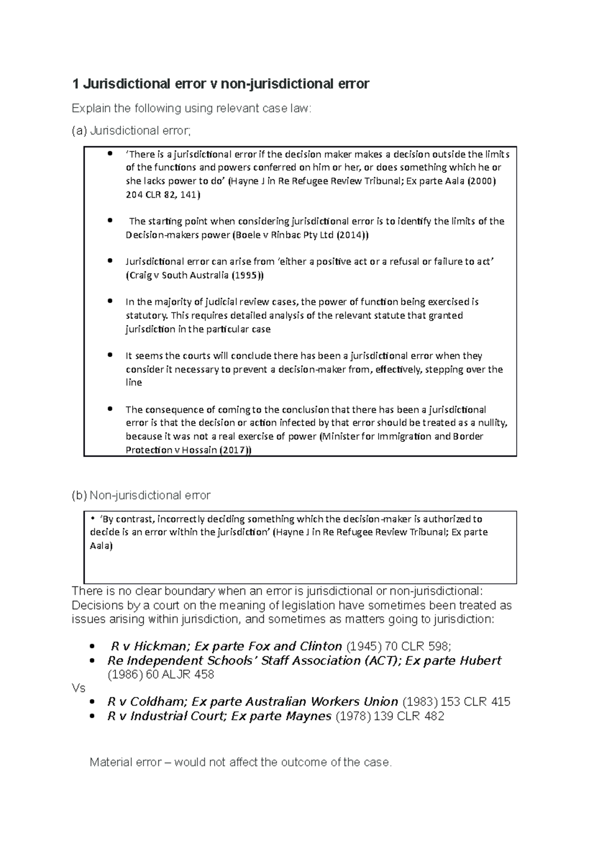 Tutorial 7 Jurisdictional Error V Non - 1 Jurisdictional Error V Non ...