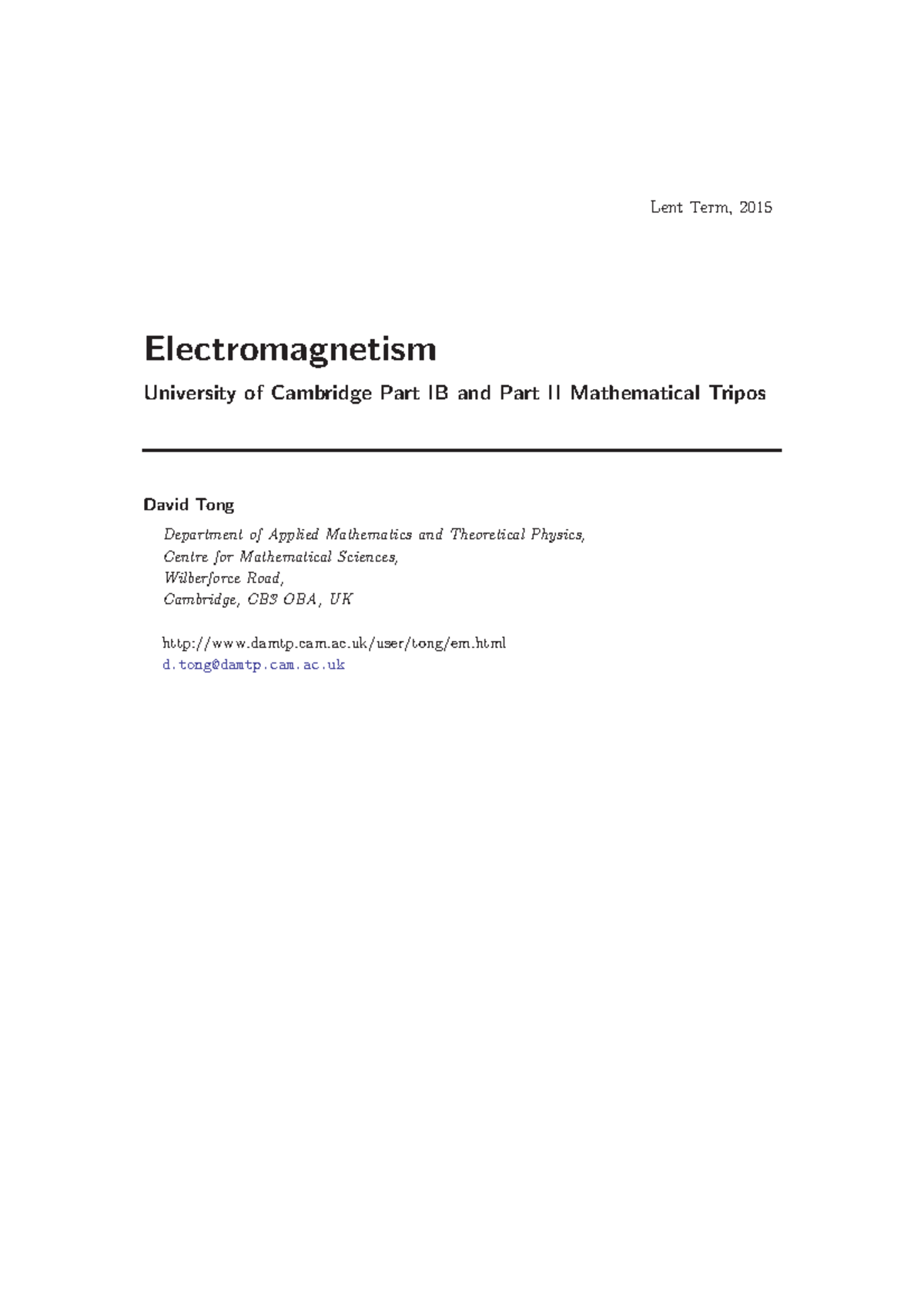 Electromagnetism 2014-2015 Lecture 1 - Introduction And Electrostatics ...