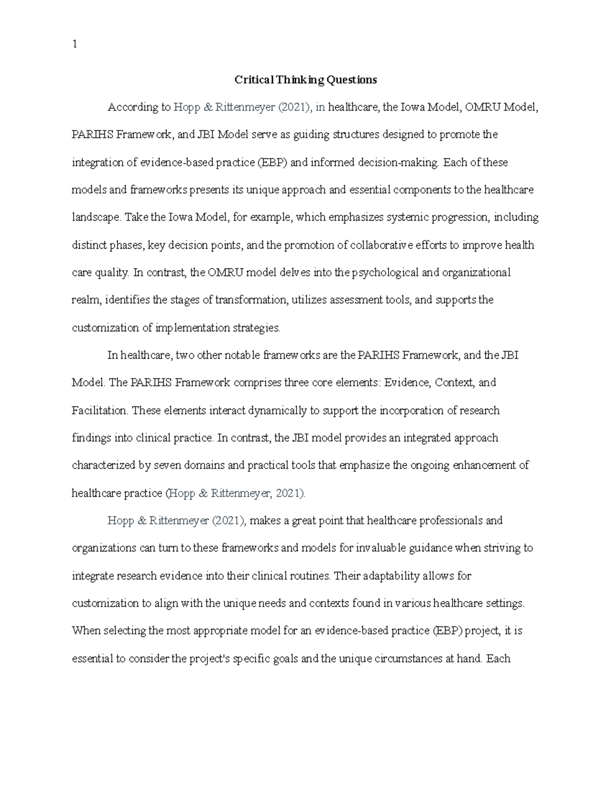Critical Thinking Questions mod 2 - Critical Thinking Questions ...