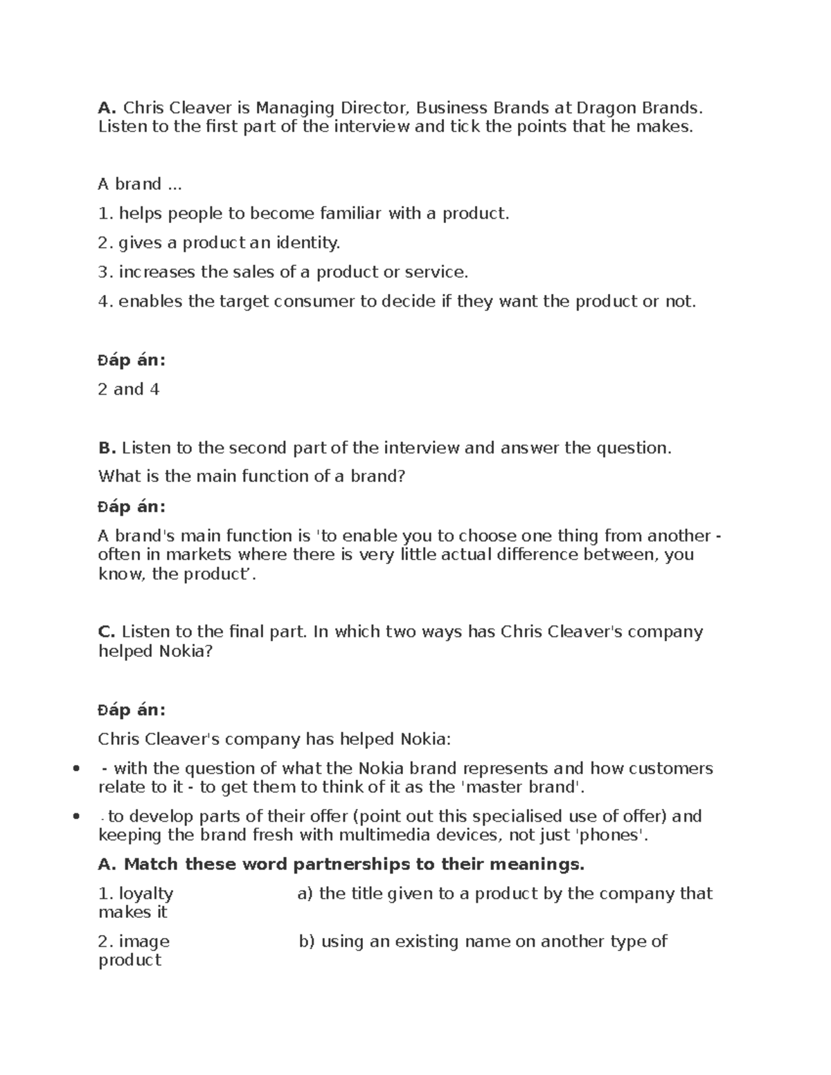 Market Leader English - A. Chris Cleaver is Managing Director, Business ...