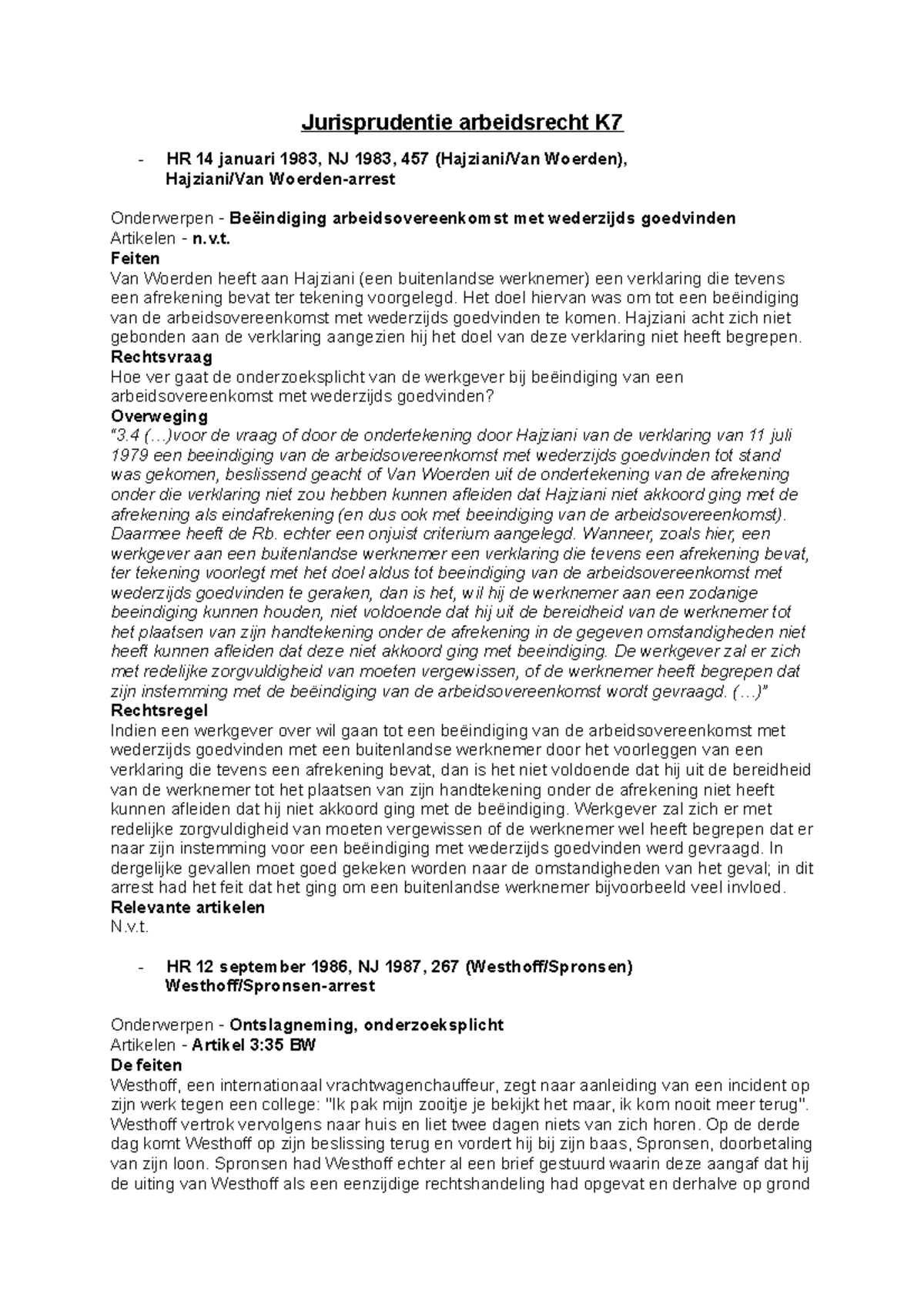 Arrest - Jurisprudentie Arbeidsrecht K7 - Jurisprudentie Arbeidsrecht K ...