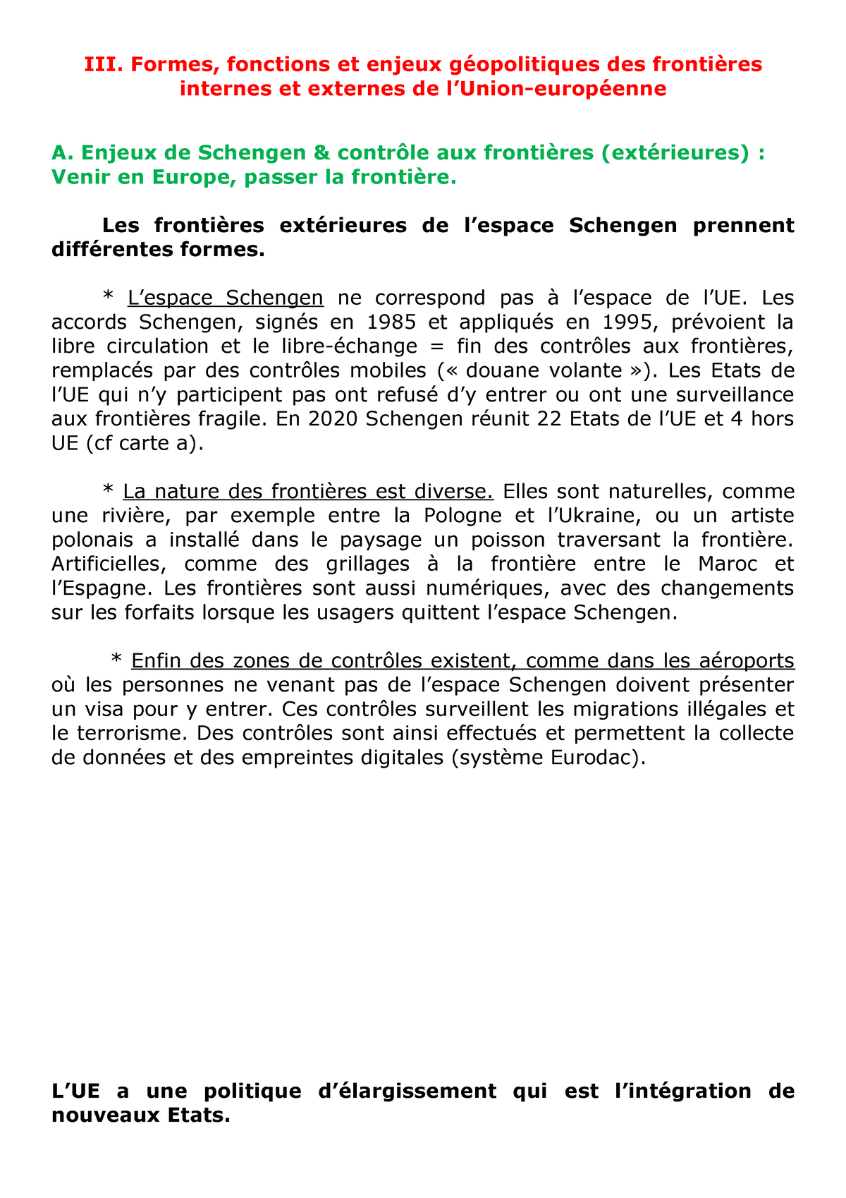 H2gsp Cours Partie A Iii Formes Fonctions Et Enjeux Géopolitiques Des Frontières Internes Et 6101