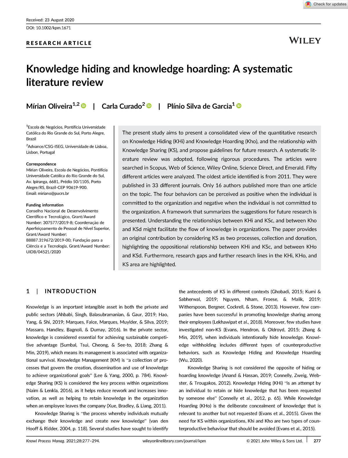 knowledge hiding and knowledge hoarding a systematic literature review