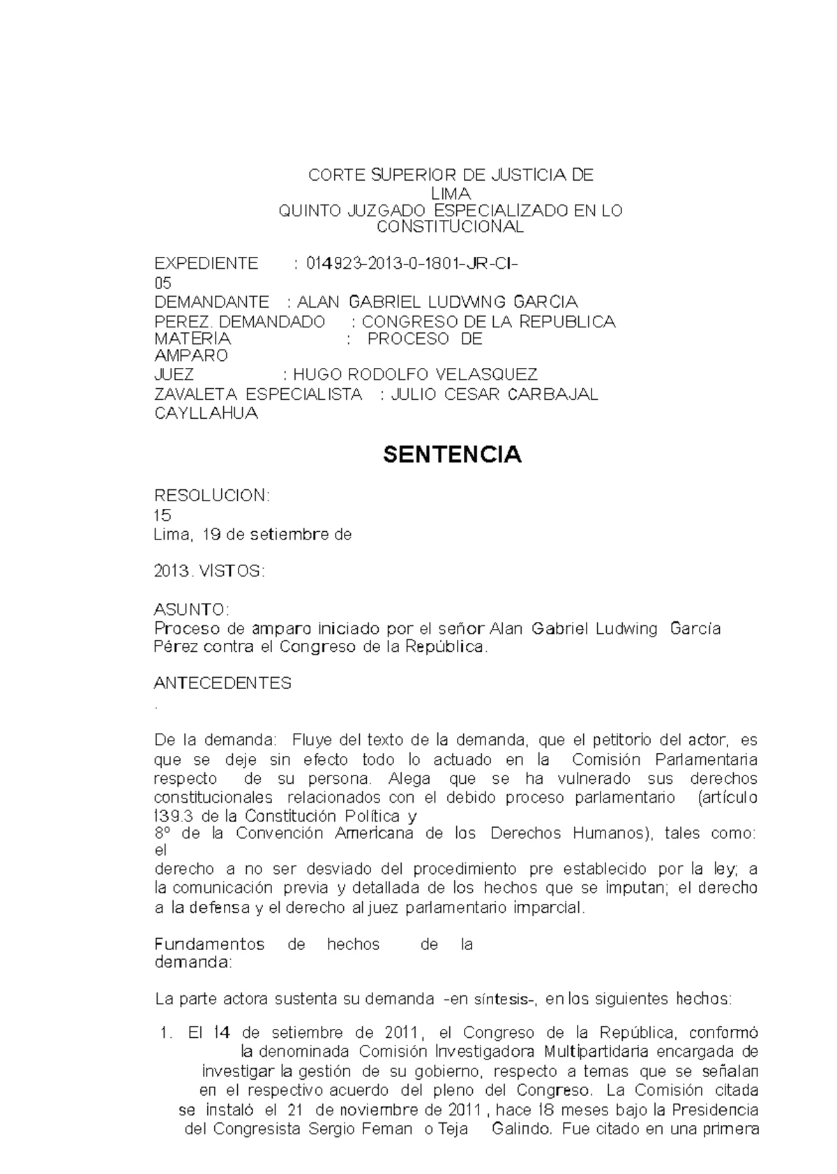 S5 Sentencia del 5to juzgado Constitucional alan garcia CORTE
