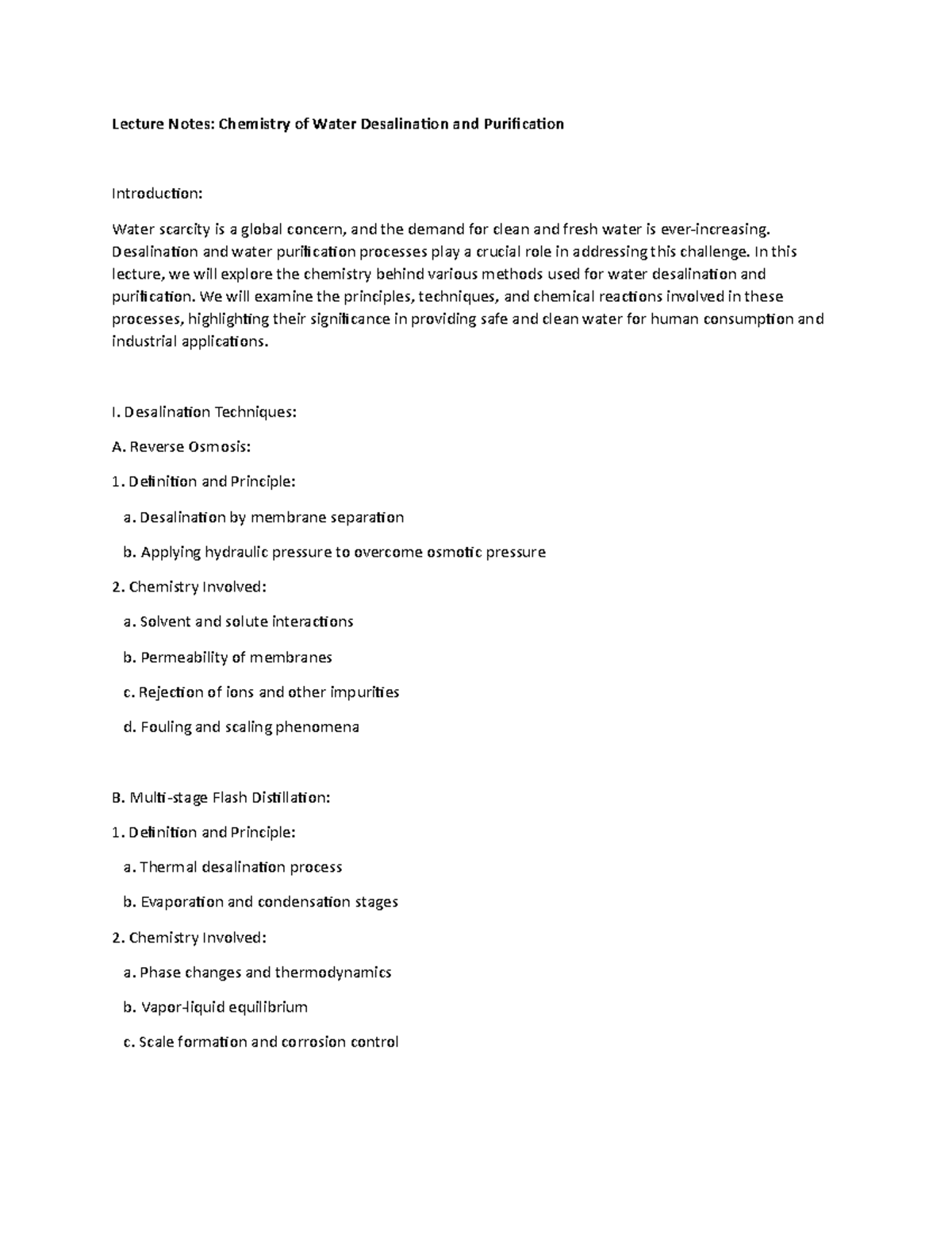 Lecture Notes: Chemistry of Water Desalination and Purification ...