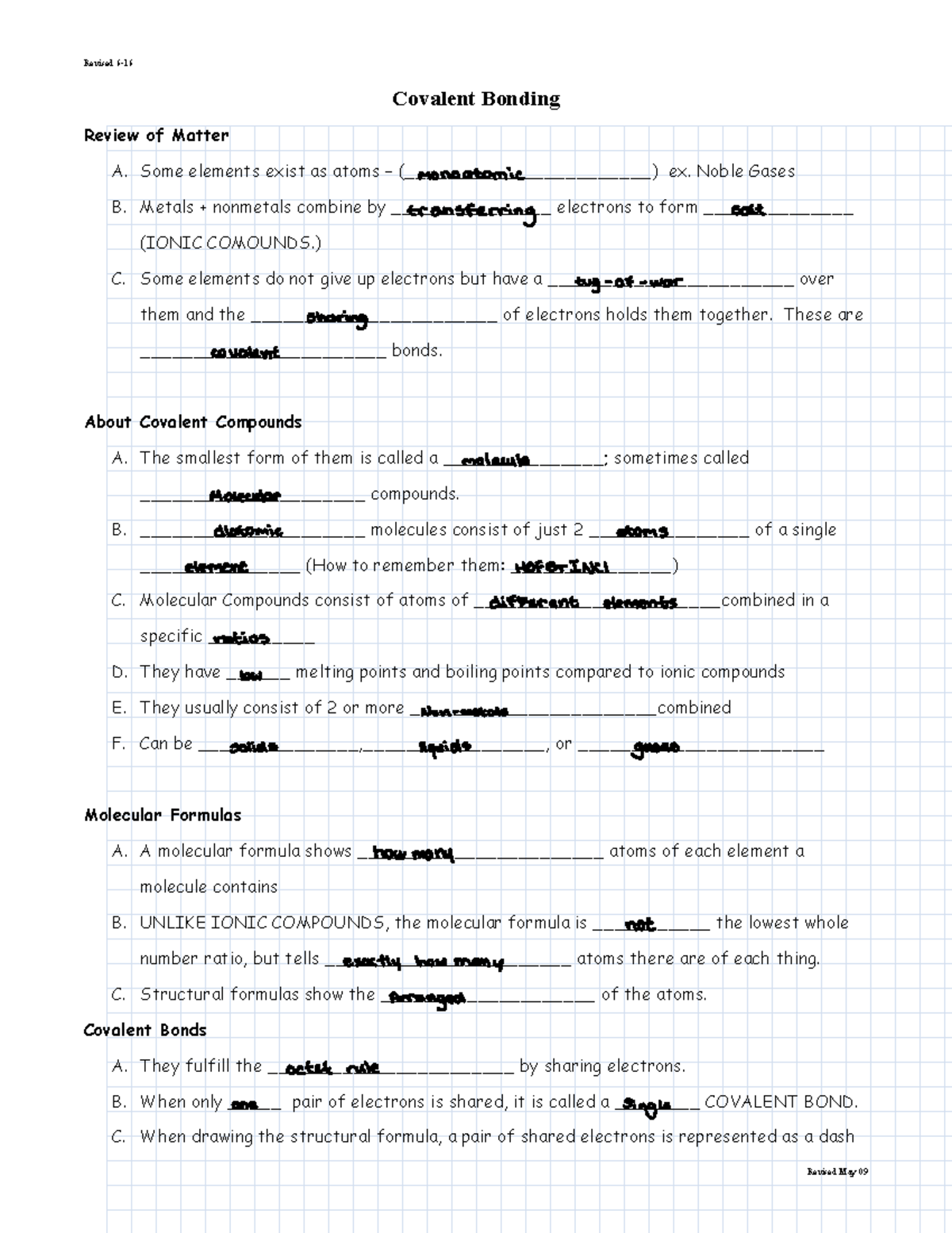Chapter+8+Covalent+Bonding+Outline - Covalent Bonding Review of Matter ...