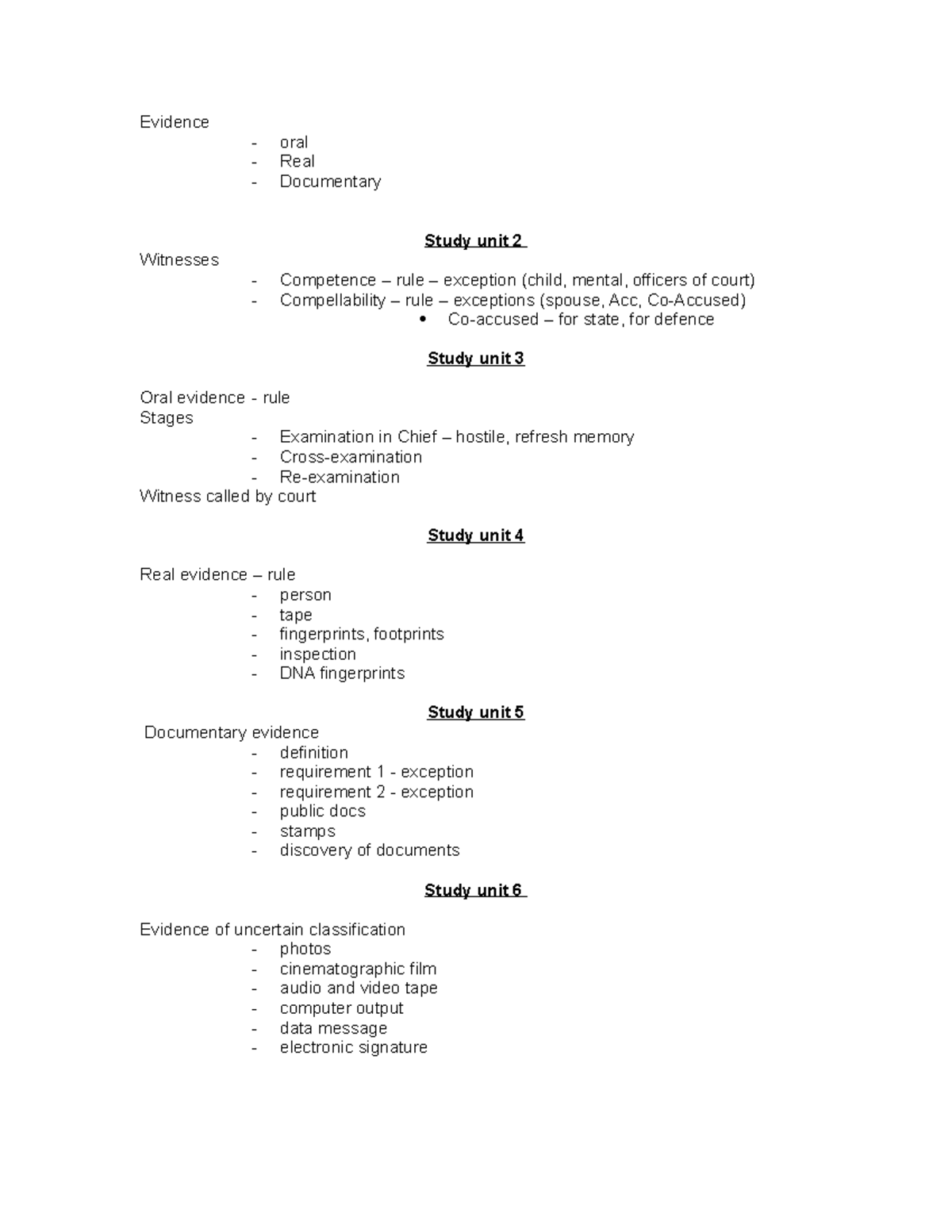 EVI3701-evidence-notes summaries 2021 - Evidence - oral - Real ...