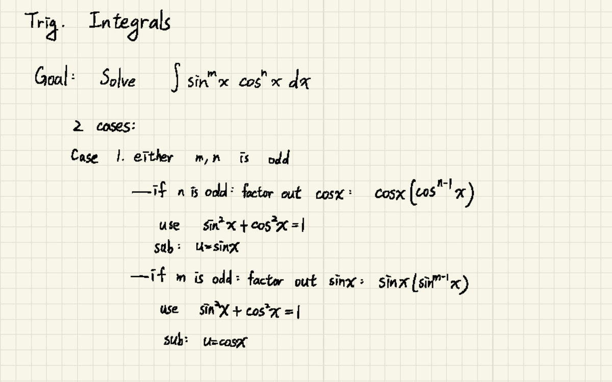 Trigonometric Integrals- Powers Of Sine And Cosine - AS.110.109. - JHU ...