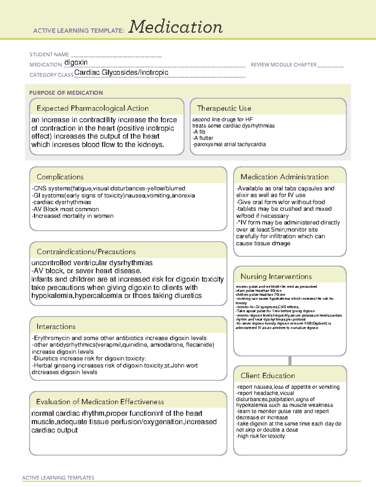 Medication restricted digoxin peds - ACTIVE LEARNING TEMPLATES ...