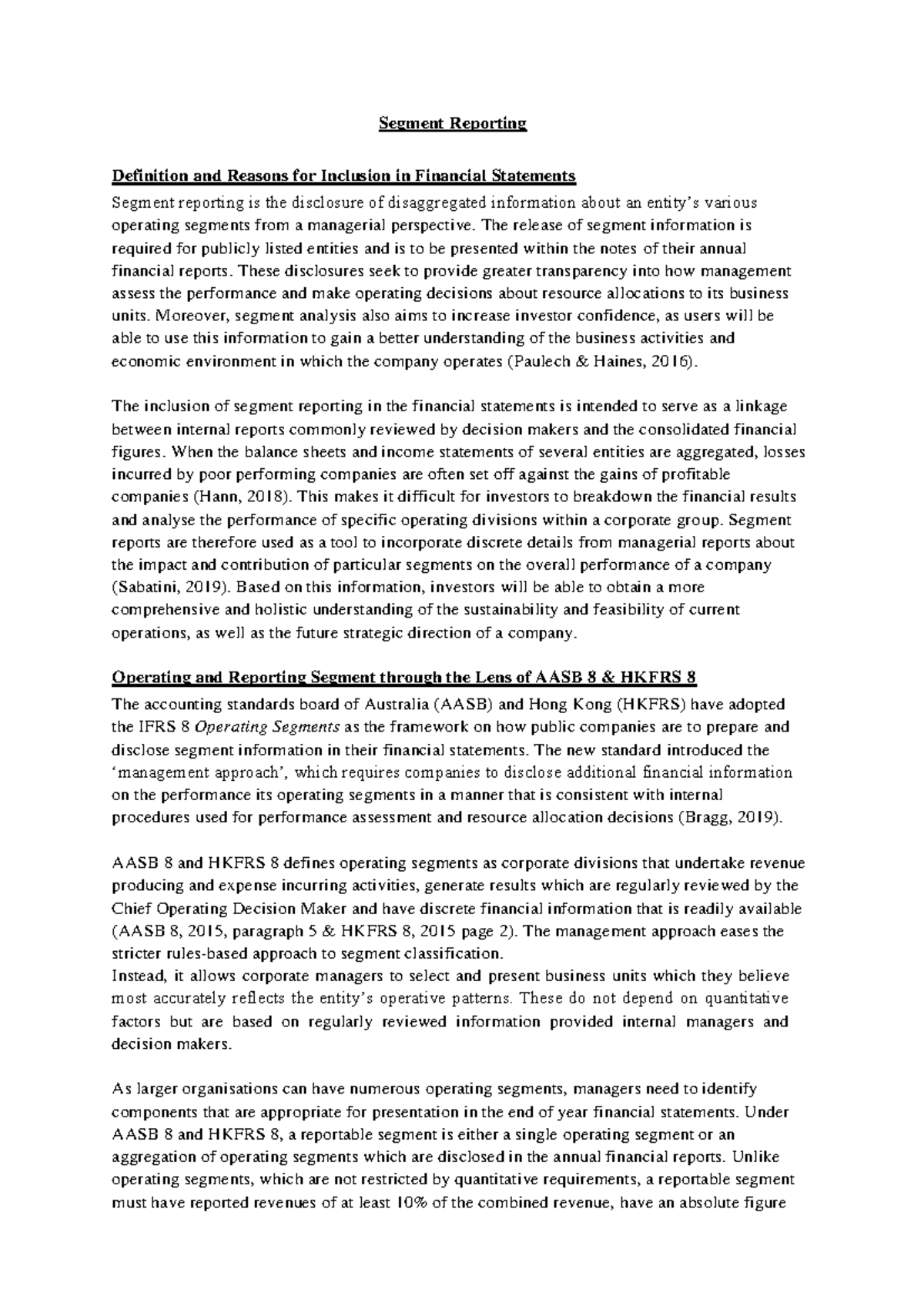 Acct3563 Assignment - Segment Reporting Definition and Reasons for ...