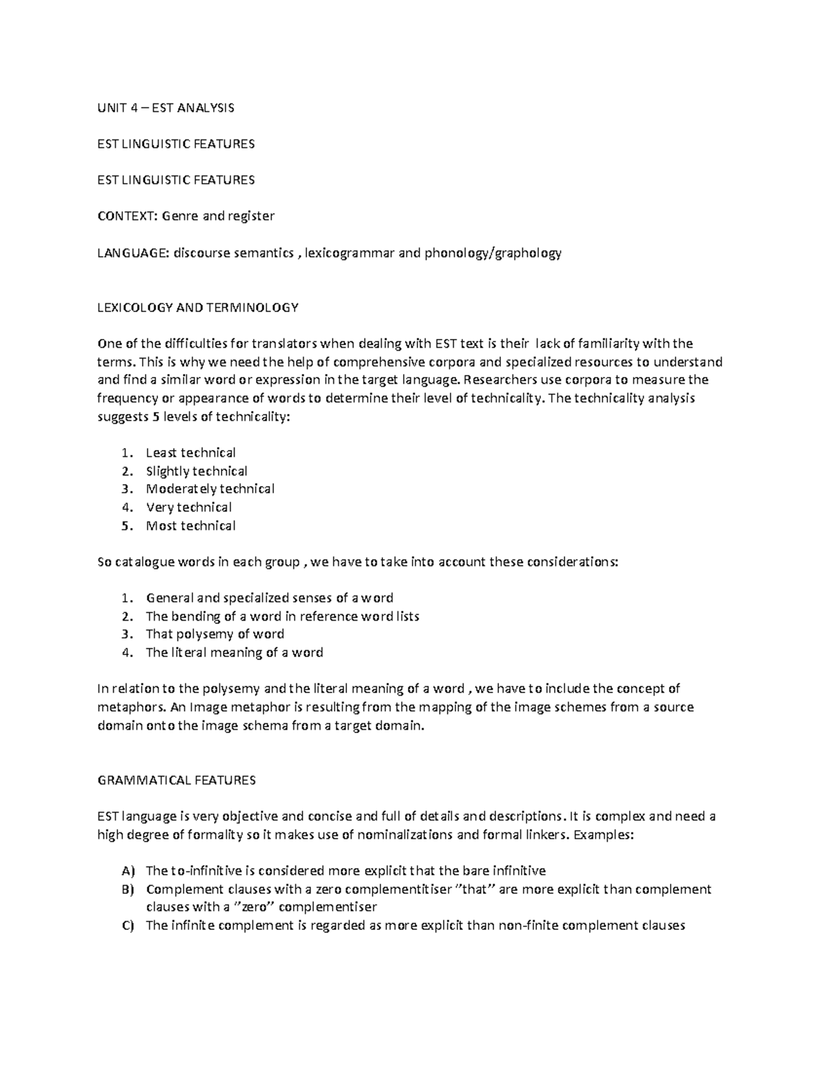 UNIT 4 - Ttextos Cientificocs - UNIT 4 – EST ANALYSIS EST LINGUISTIC ...