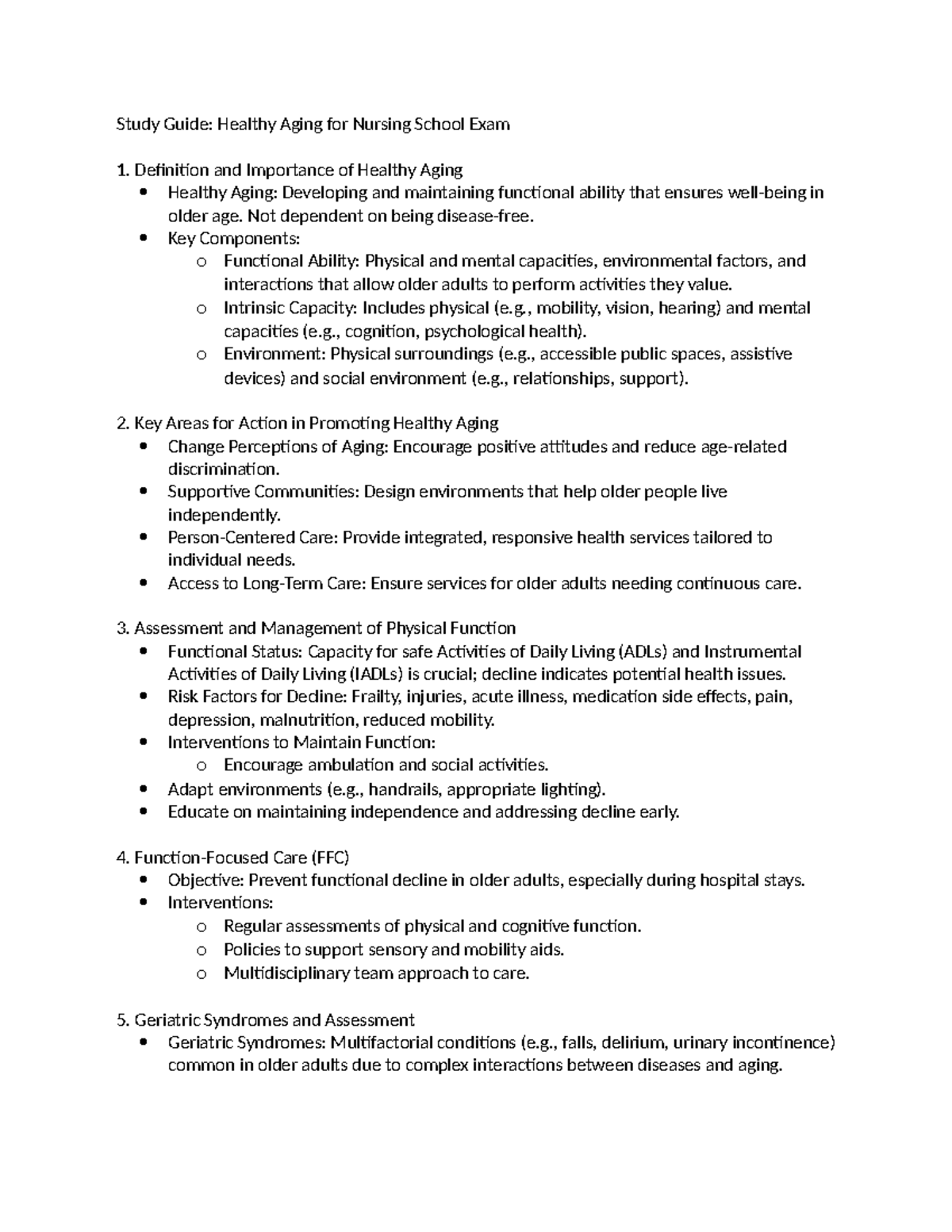N128: Study Guide for quiz #02 2 - Study Guide: Healthy Aging for ...