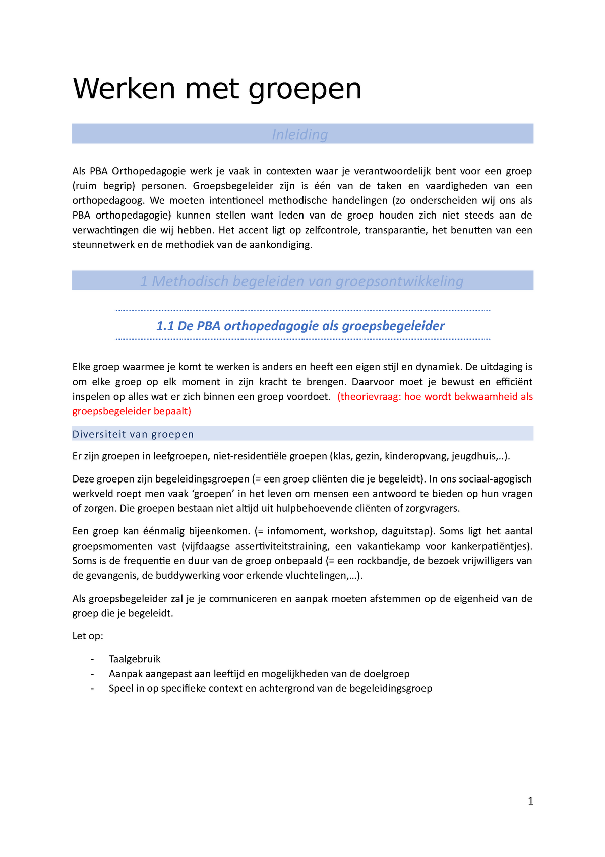 Werken Met Groepen Samenvatten - Werken Met Groepen Inleiding Als PBA ...