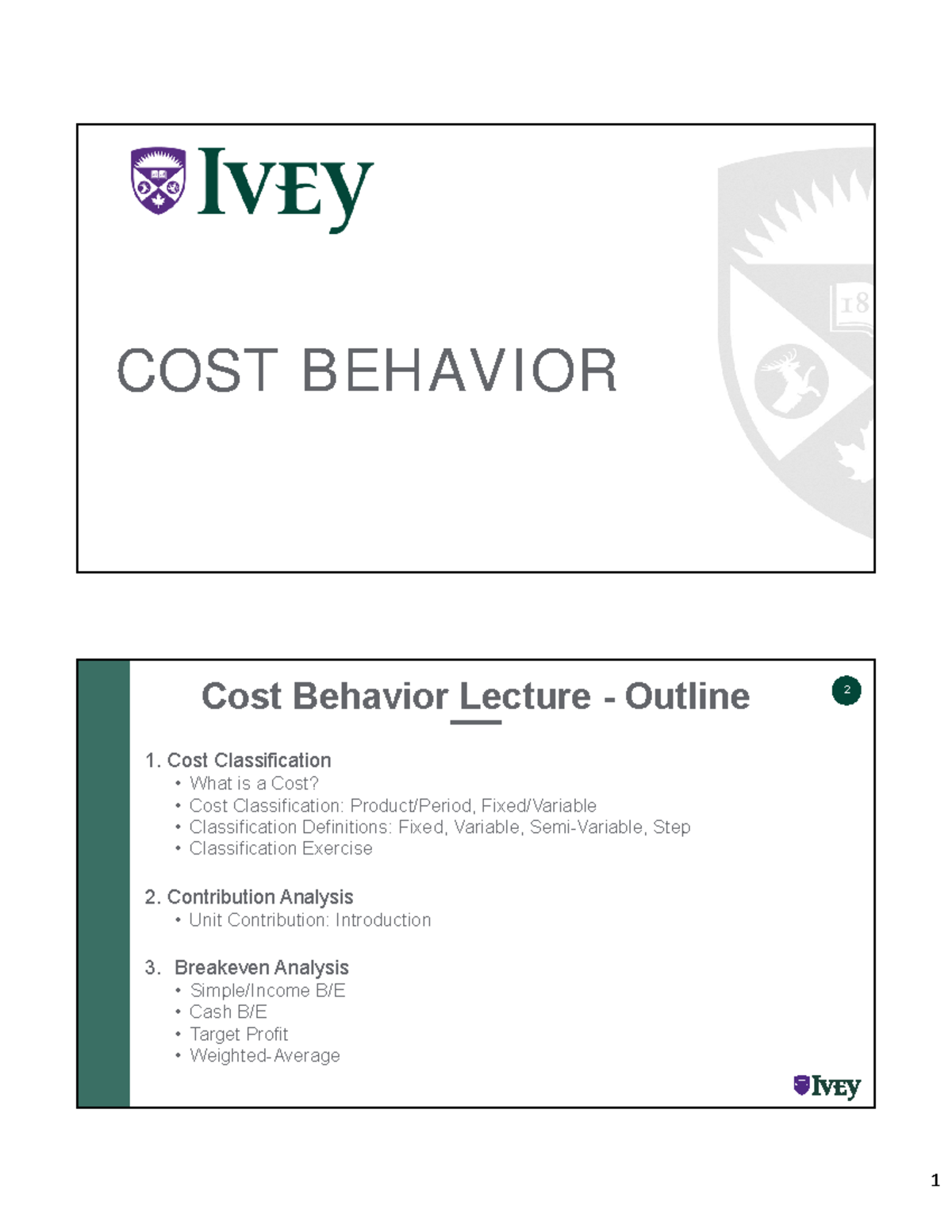 14. Cost Behaviour - Lecture notes 14 - COST BEHAVIOR 2 Cost ...