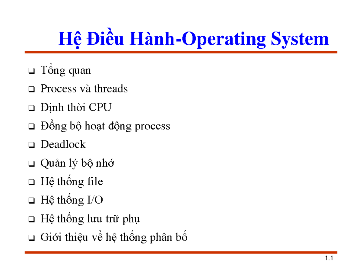 HDH - He dieu hanh - Hệ Điều Hành-Operating System Tổng quan Process và ...