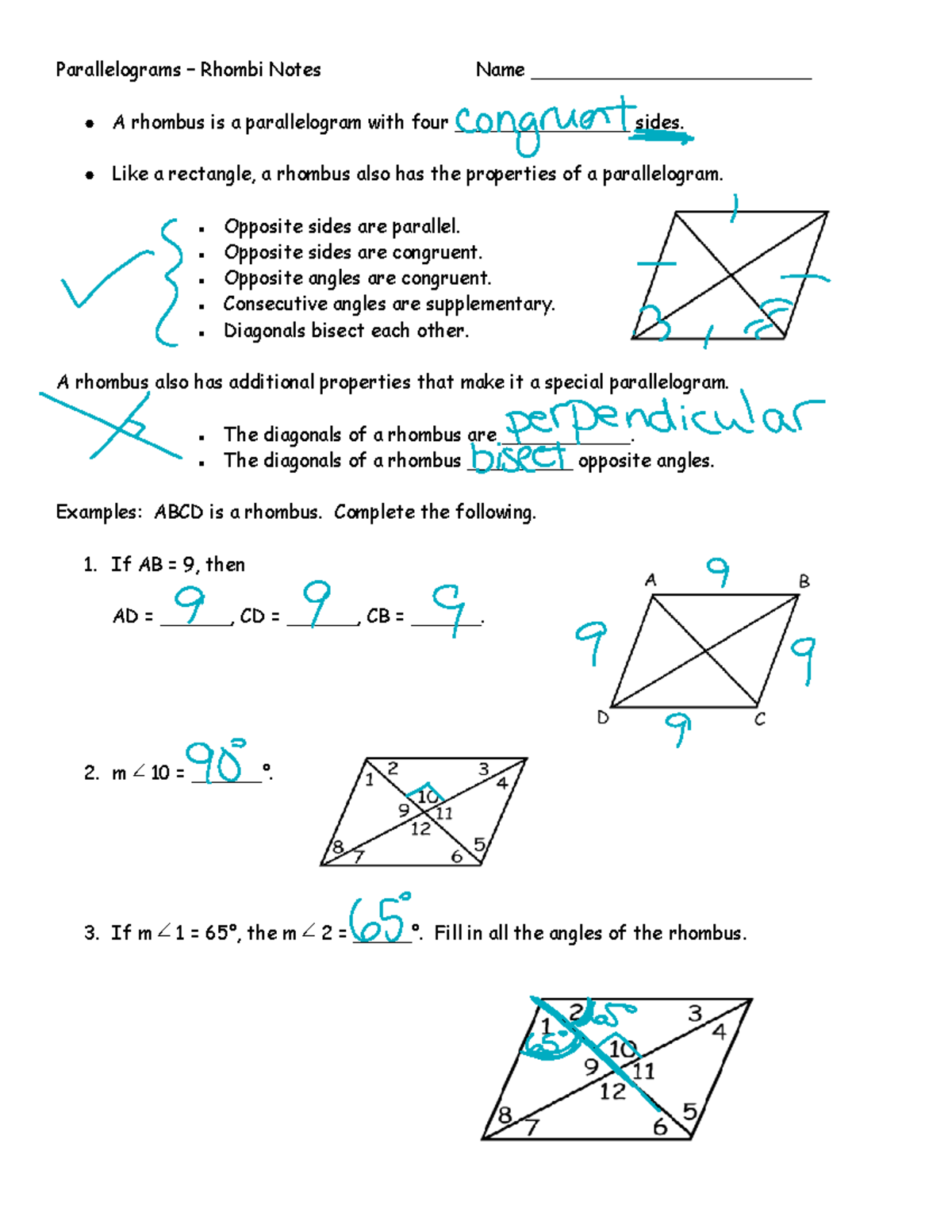 Rhombus notes - Google Docs - Parallelograms – Rhombi Notes Name