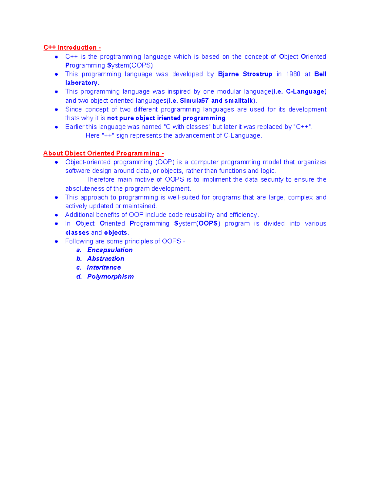 C++ Introduction - Notes of C++ - C++ Introduction - C++ is the ...