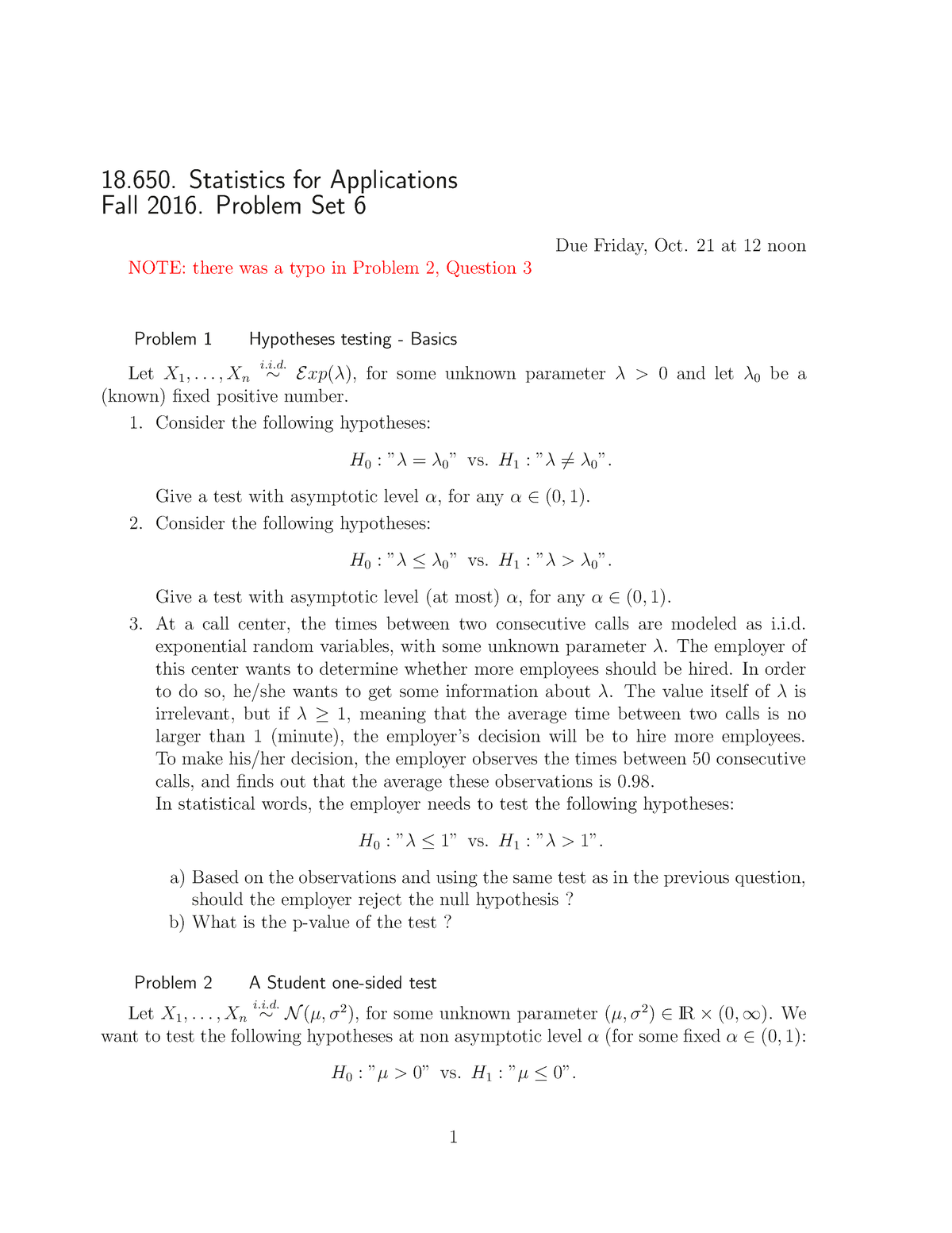 MIT18 650F16 PSet6 - Be Free To Use It. Hopefully, This Document Will ...