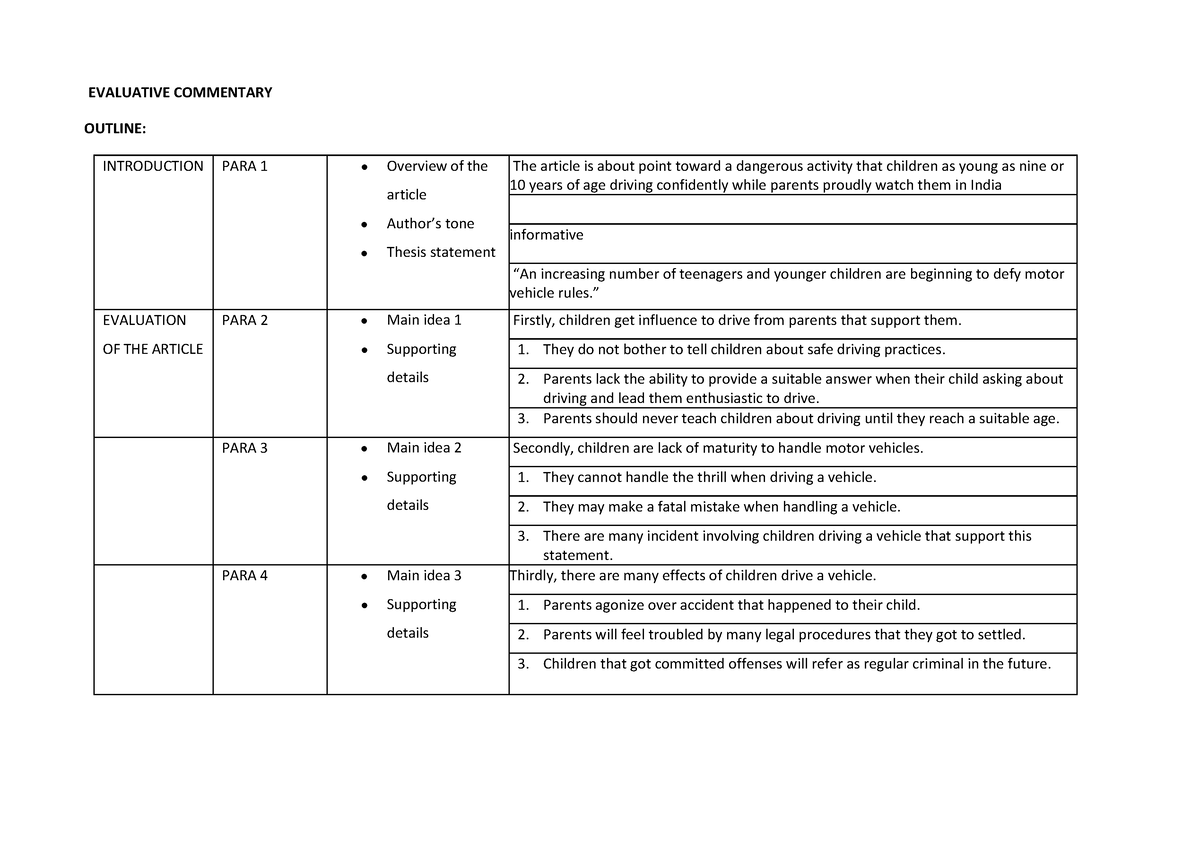 EC Outline FORM - Last assessment evaluative form - EVALUATIVE ...