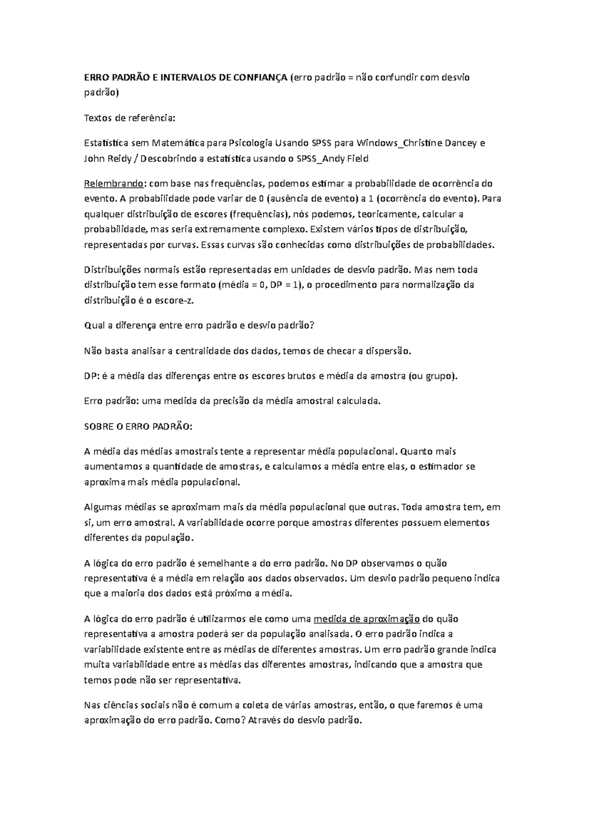 ErroPadrão e Intervalos de Confiança - ERRO PADRÃO E INTERVALOS DE ...