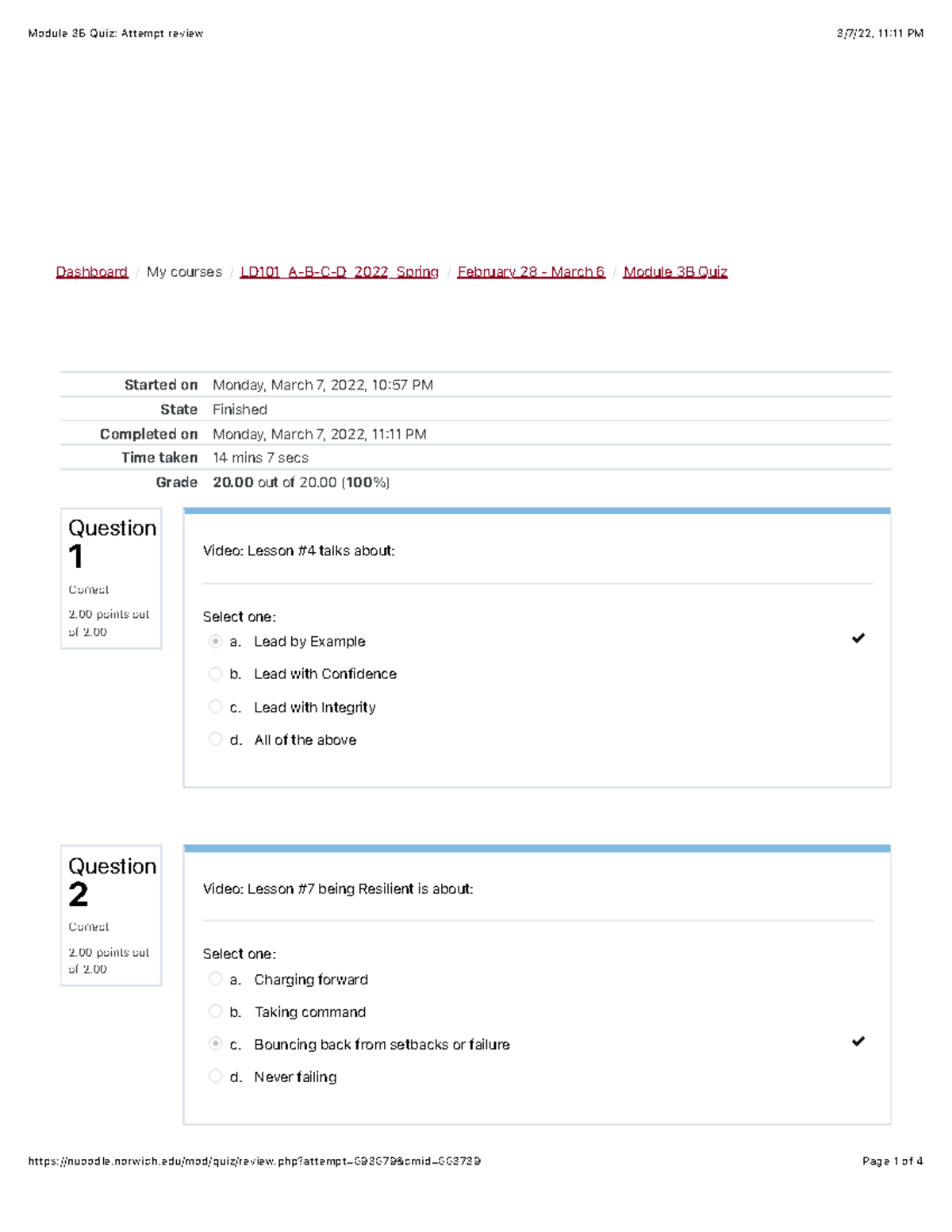 Module 3B Quiz: - Quiz - Question 1 Correct 2 points out of 2. Question ...