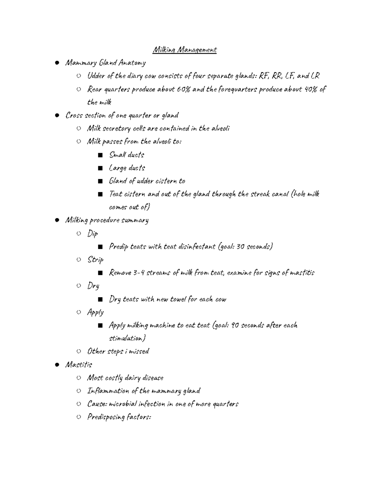 Dairy Milk ASI 106 - Lecture notes regarding milk and the process of ...