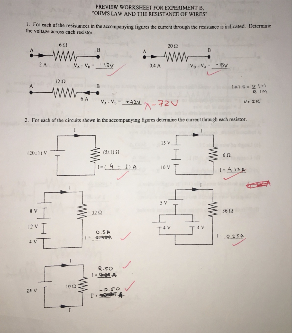 Pre Lab Physics 2 - Experiment B - Ohm's Law And Resistance Of Wires ...