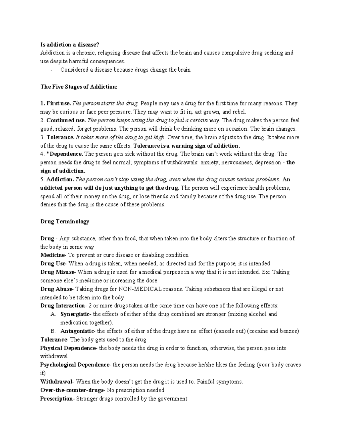Substance Abuse Final Review Is Addiction A Disease Addiction Is A