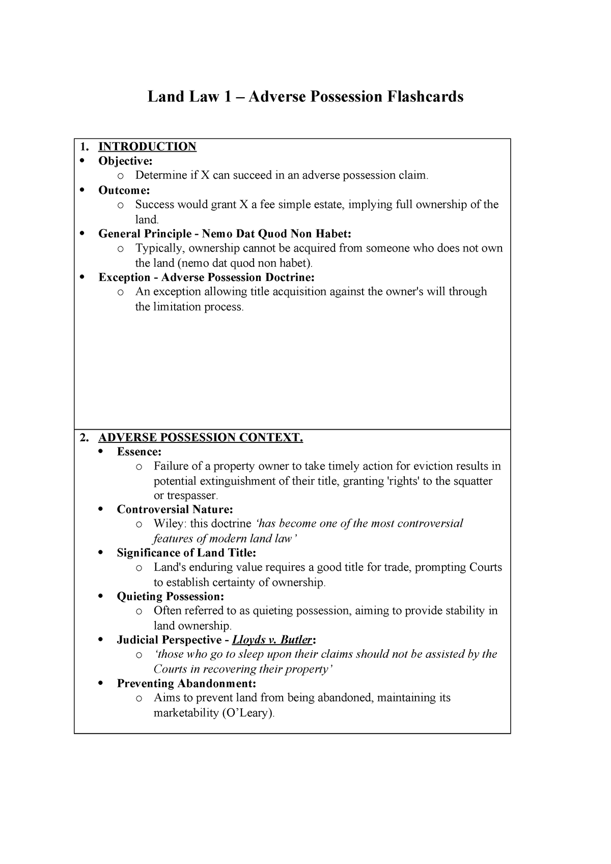 Land Law 1 – Adverse Possession Flashcards - Land Law 1 – Adverse ...