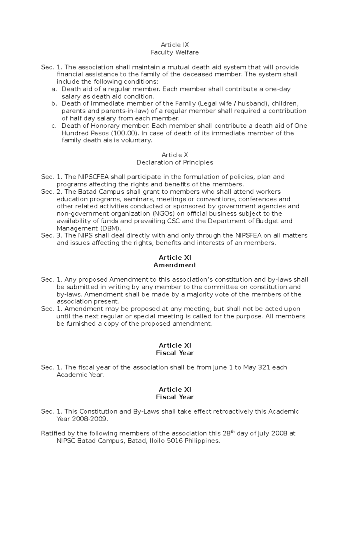 By-Laws Article IX, law CBL - Article IX Faculty Welfare Sec. 1. The ...