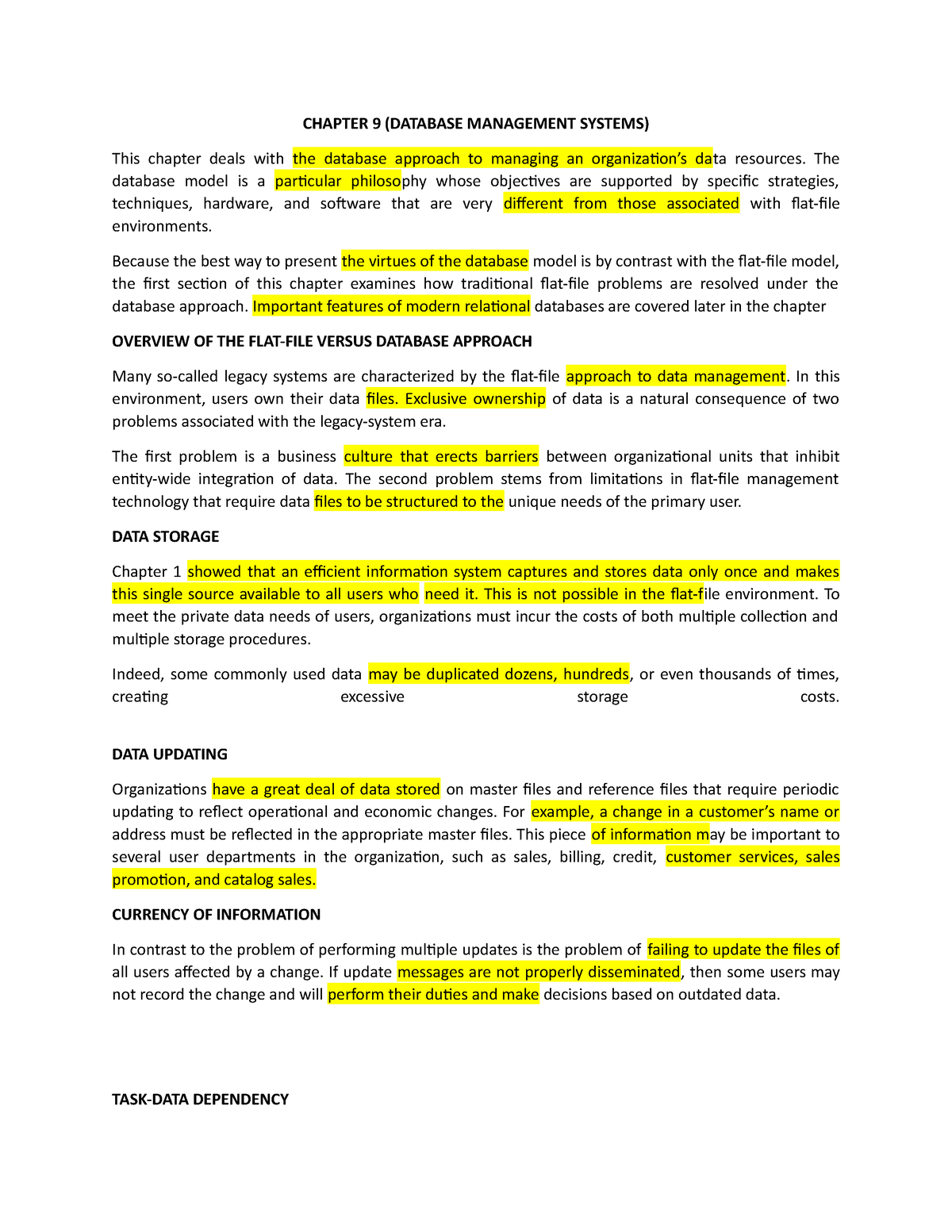 Chapter 9 Database Management Systems - CHAPTER 9 (DATABASE MANAGEMENT ...