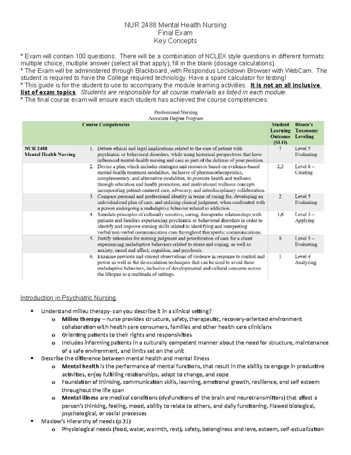 Final Exam Guide mental health Final Exam Key Concepts Exam will