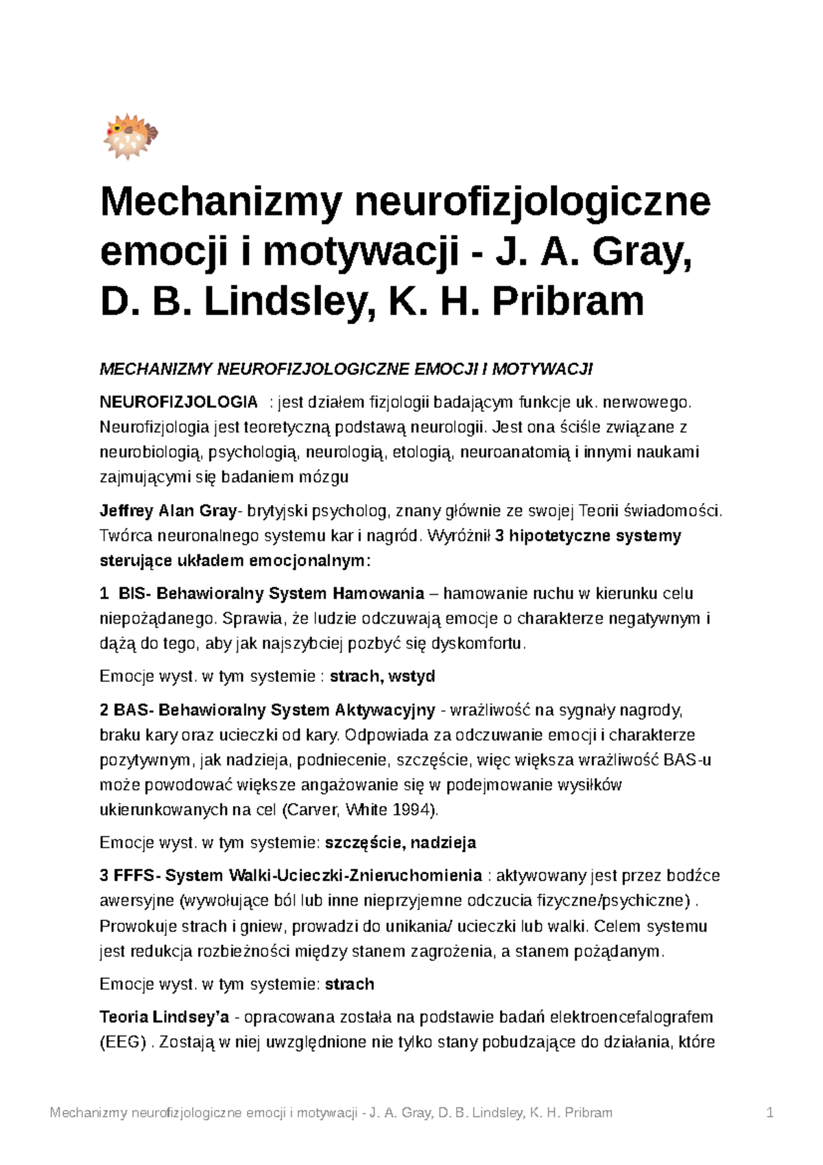 Mechanizmy Neurofizjologiczne Emocji I Motywacji - J. A. Gray, D. B ...